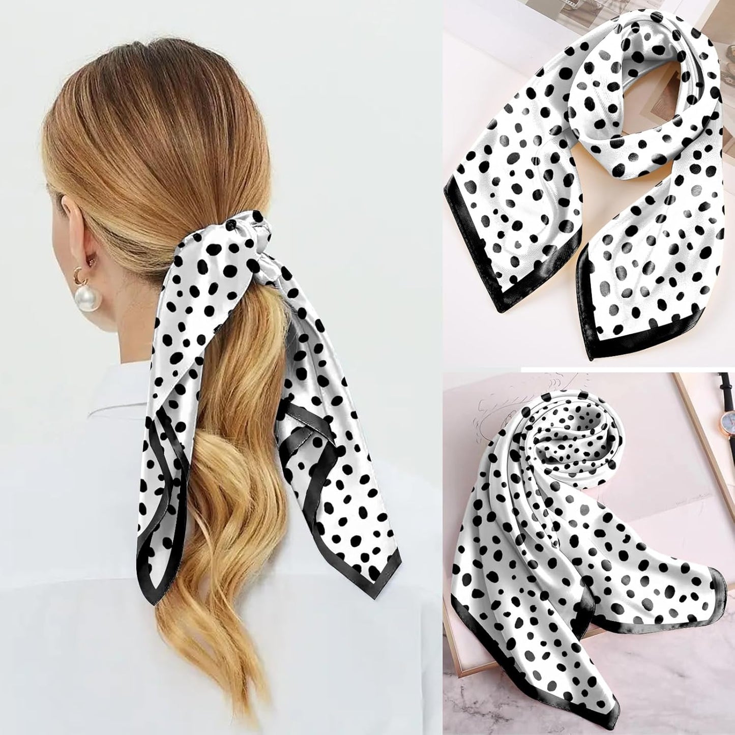 Scarf Silk Feeling Square Satin Head Hair Scarf Wrap 27.5 Inches Headwear Aesthetic Cute Decoration Women Girls