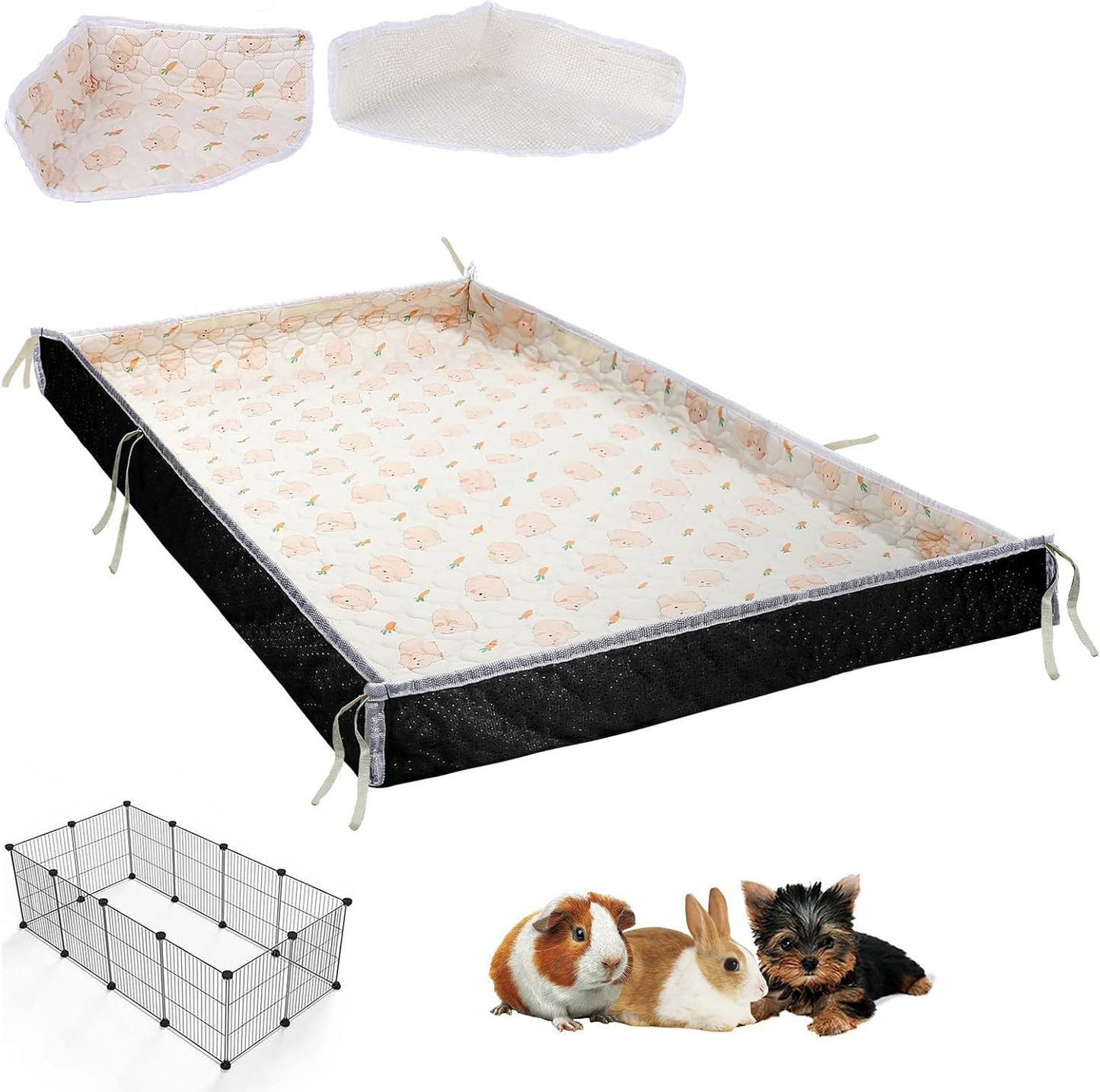 Washable Guinea Pig Cage Liners with High Sides, 24’’×48’’ Reusable Fleece Pee Pads for Guinea Pigs Cages, Rabbits, Bunny, Waterproof & Super Abosorbent Liner Mat for Dog, Ferret, Chinchilla