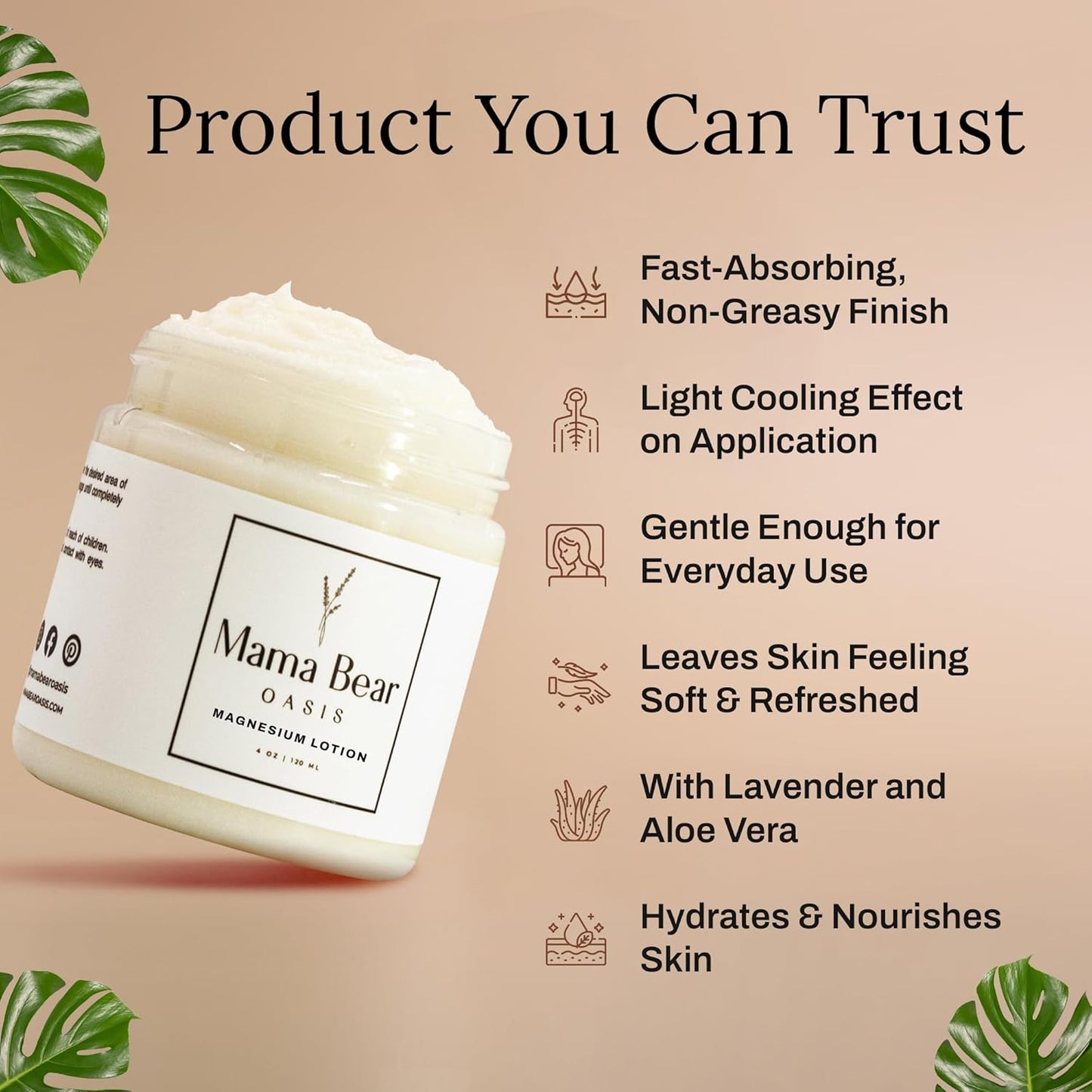 Mama Bear Oasis Lotion - Magnesium Cream - Lavender Magnesium Lotion for Foot, Hands, Legs, Toes Includes Arnica, Vitamin B6, Aloe Vera, MSM (Pack of 1)