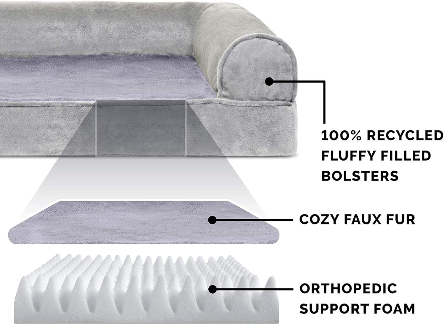 Furhaven Dog Bed Sofa Faux Fur & Velvet Sofa - Smoke Gray, Large W/Same Size Waterproof Liner