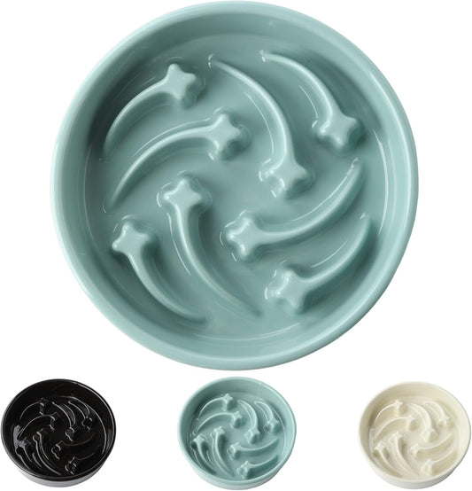 Ceramic Slow Feeder Dog Bowls Large Breed, 2 Cups Slow Eating Dog Bowl, Anti-Gulping Pet Food Bowl Reduce Choking, Heavy Puzzle Maze Design Pet Dishes for Fast Eaters, 8.3 inch - Light Green