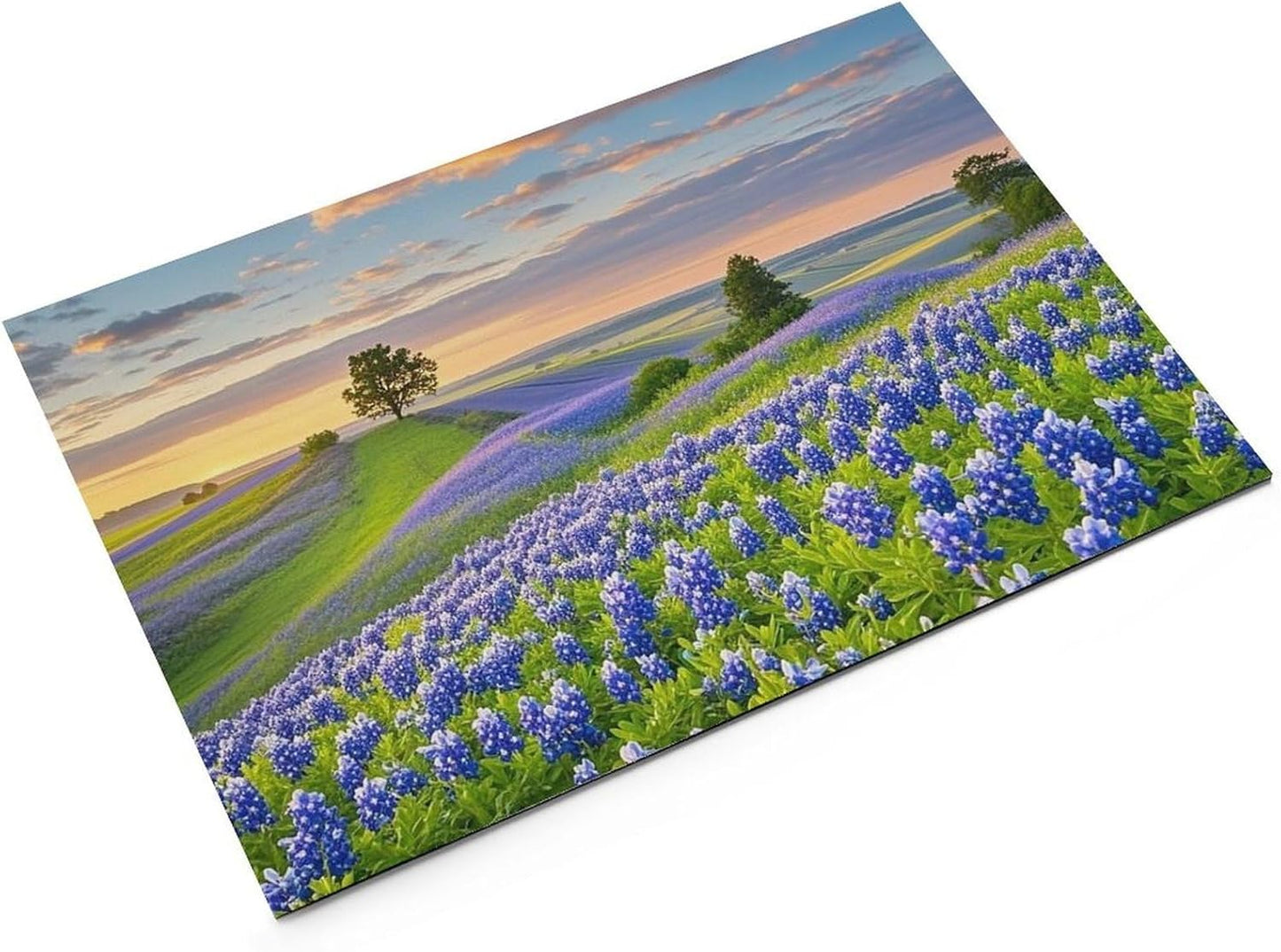 Dog Food Mat Pet Leather Tablecloth Texas Bluebonnets Scenery Pet Feeding Mat Anti-Slip Dog Bowl Mats Absorbent Pet Placemats for Dogs Protect Floor Dogs Pad for Food and Water