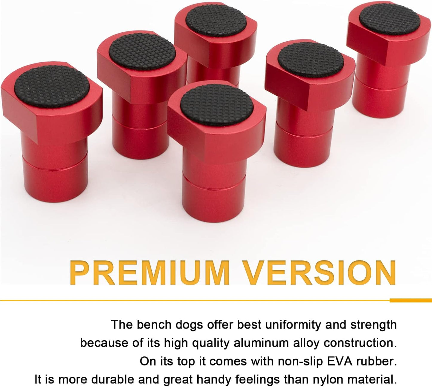 6-Pack Aluminum Alloy Bench Dogs with Non-Slip Pads - 3/4-Inch (19mm) Workbench Dog Hole Accessories for Woodworking and MFT Stops