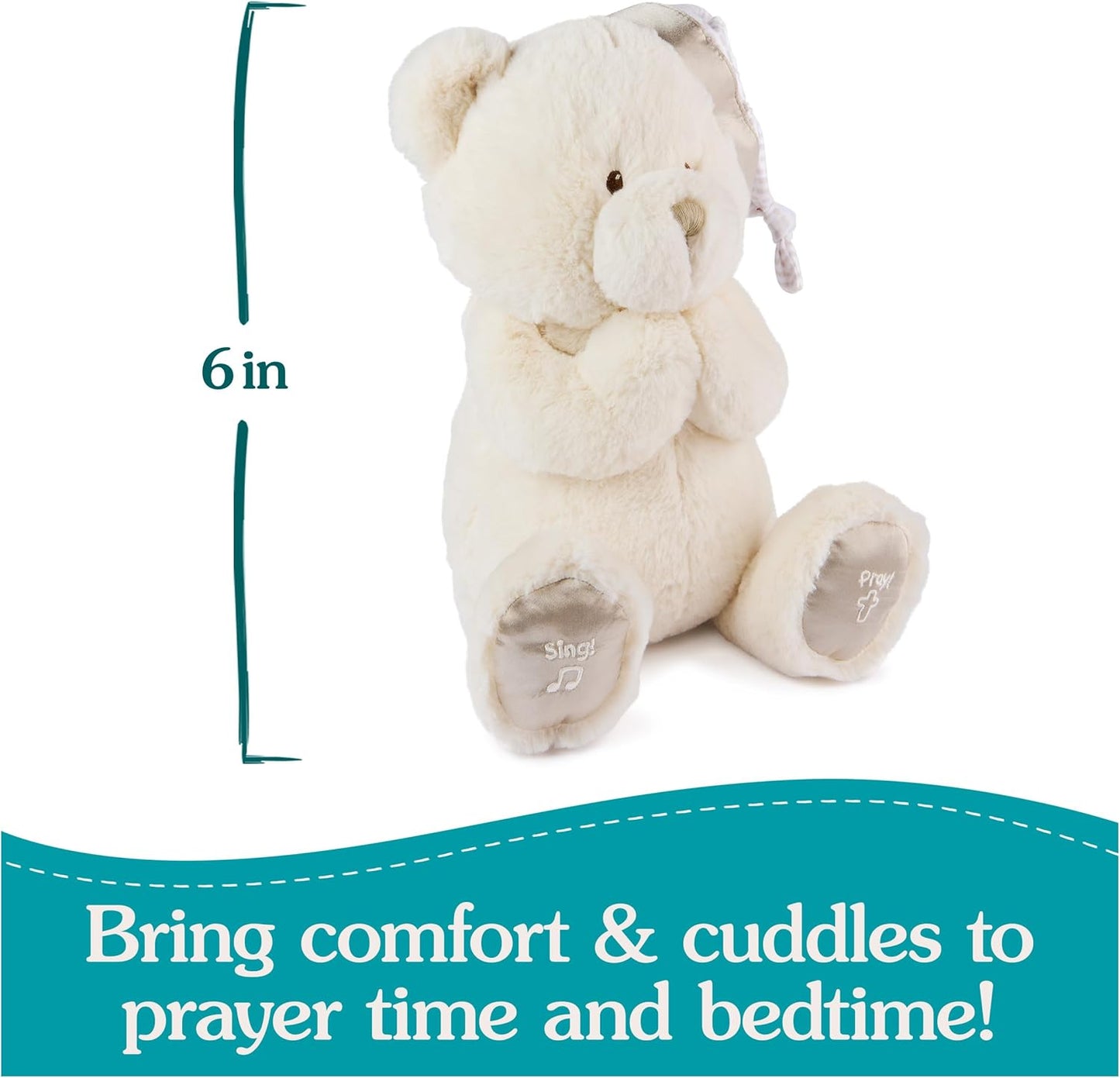 GUND Animated Goodnight Prayer Bear, Spiritual Plush Teddy Bear, Sensory Toy Stuffed Animal for Ages 0 and Up, Cream, 11"