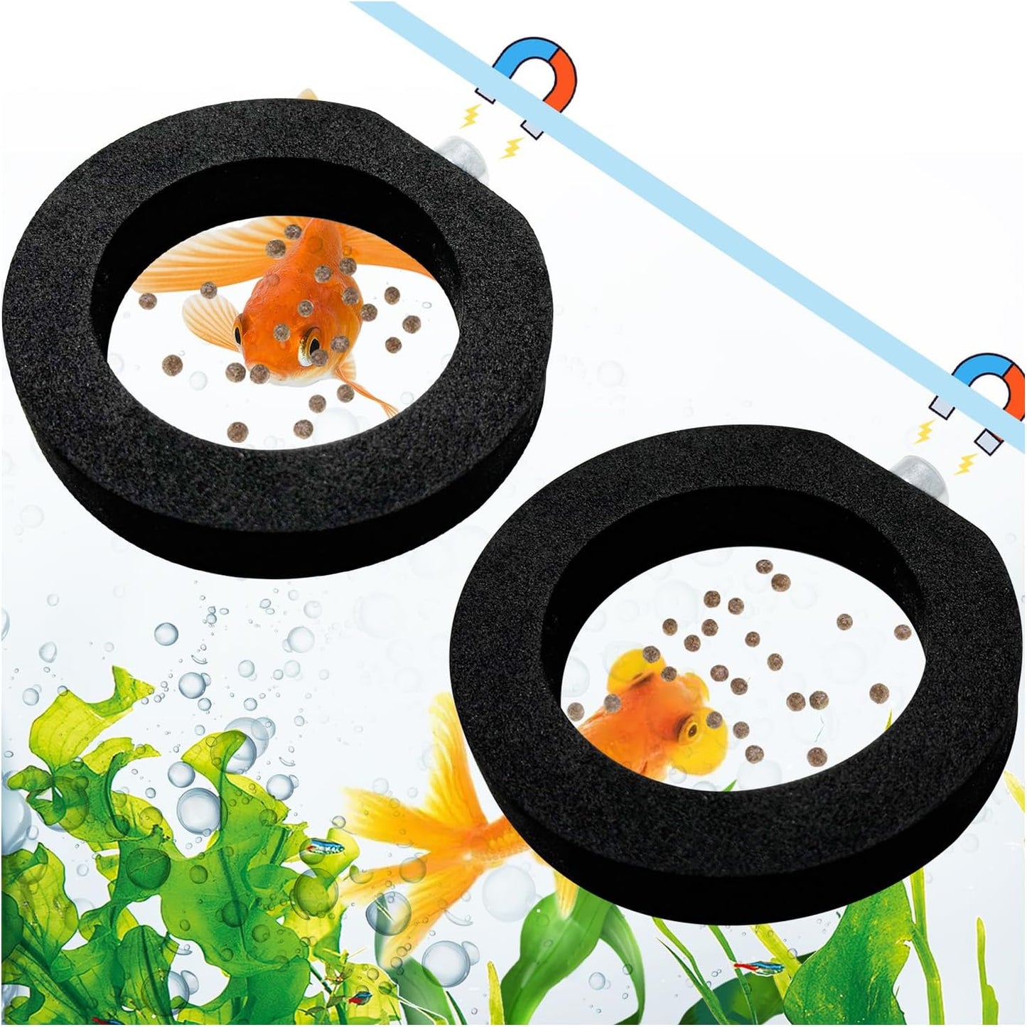 La La Pet®2PCS Magnetic Sponge Fish Feeding Ring Floating Food Feeder for Fish Tank Aquarium Feeding Accessories for Betta Guppy Tropical Fish Small Fish