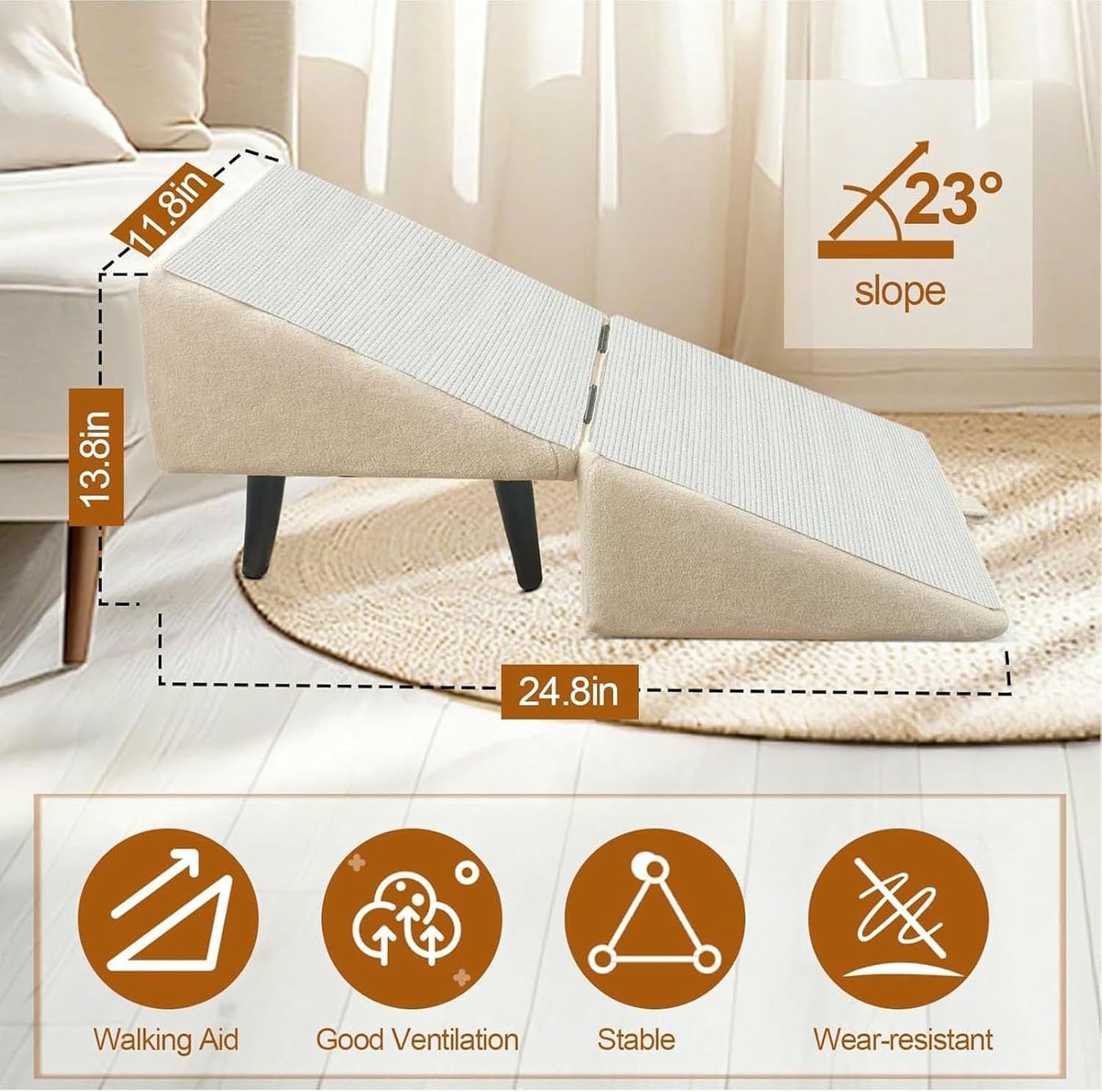 Split Ottoman Dog Ramp Folding Dog Stairs,2 in 1 Sofa Dogs Ramp and Ottoman for Couch Bed Stairs,All-in-One Lightweight Foldable Pet Ramp Large and Small Dogs Cat