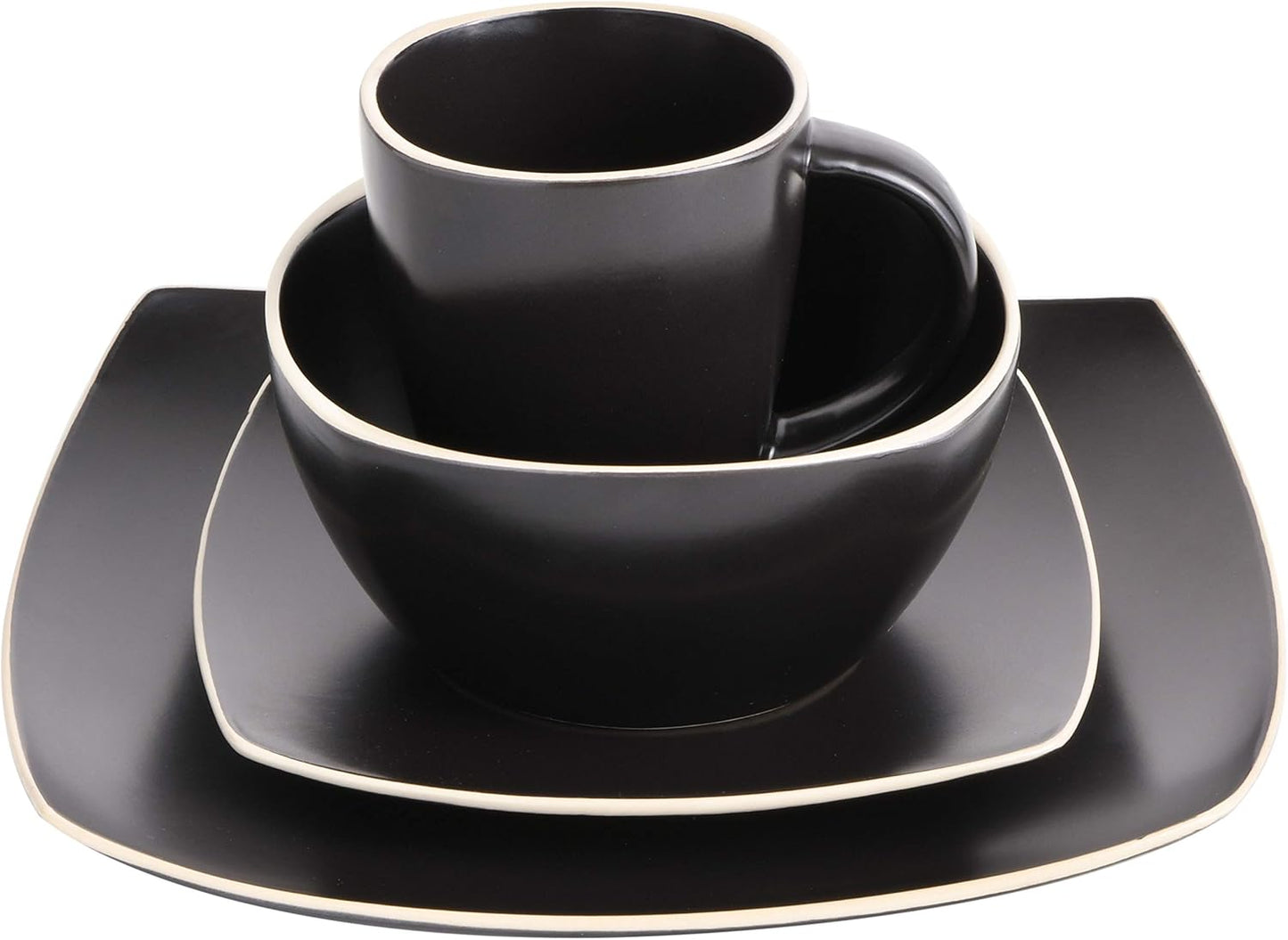 Gibson Home Soho Lounge Dinnerware Set, Service for 4 (16pcs), Matte Black