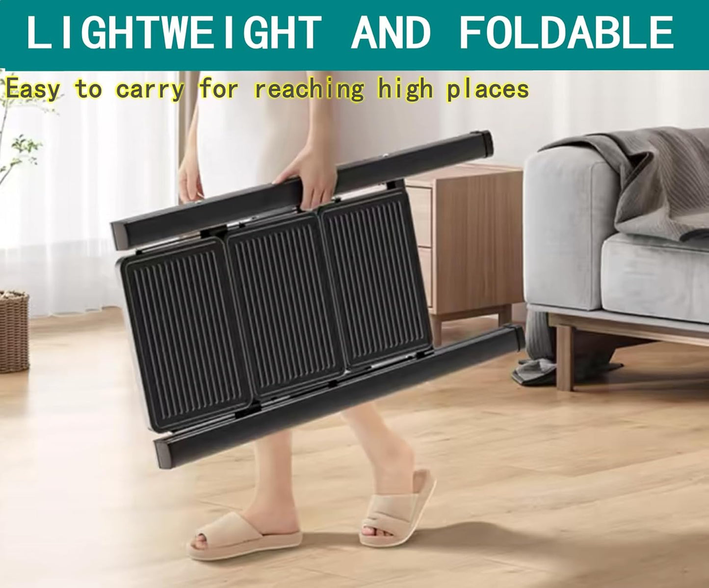 Step Ladder 5 Step Folding Portable Step Ladder with Anti-Slip Wide Pedal Aluminum Stepladder Lightweight Step Stool for Office Household Library 300lbs - Black