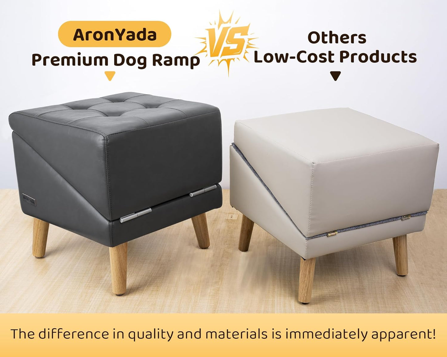 Dog Stairs for Small Dogs and Cats 16" H - with Encrypted Dot-Grip Non-Slip Surface, 2-in-1 Pet Ramp & Steps for Bed/Couch, Foldable Split Ottoman with Solid Wood Frame, Sturdy & Portable for Puppies