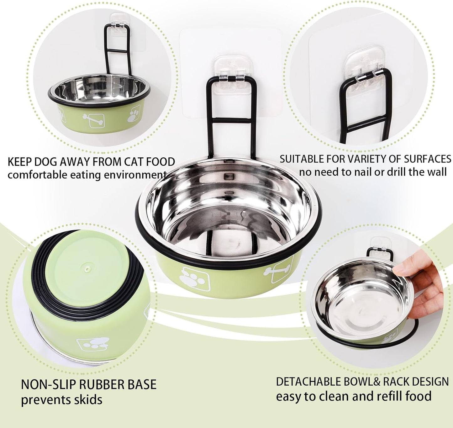 4PCS Multi-Color Raised Pet Bowls, Wall Mounted Elevated Food and Water Bowls, Stainless Steel Hanging Pet Feeding Bowls with Stand, Nonslip