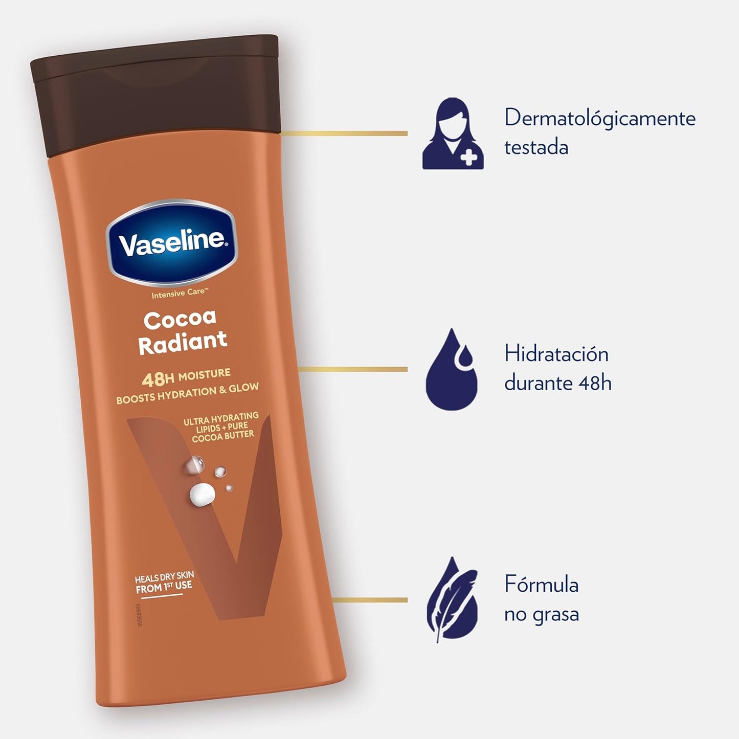 Vaseline Cocoa Radiant 2-Pack – Intensive Care Moisturizing Hand and Body Lotion with Ultra-Hydrating Lipids, Pure Cocoa Butter, 10 Oz Ea