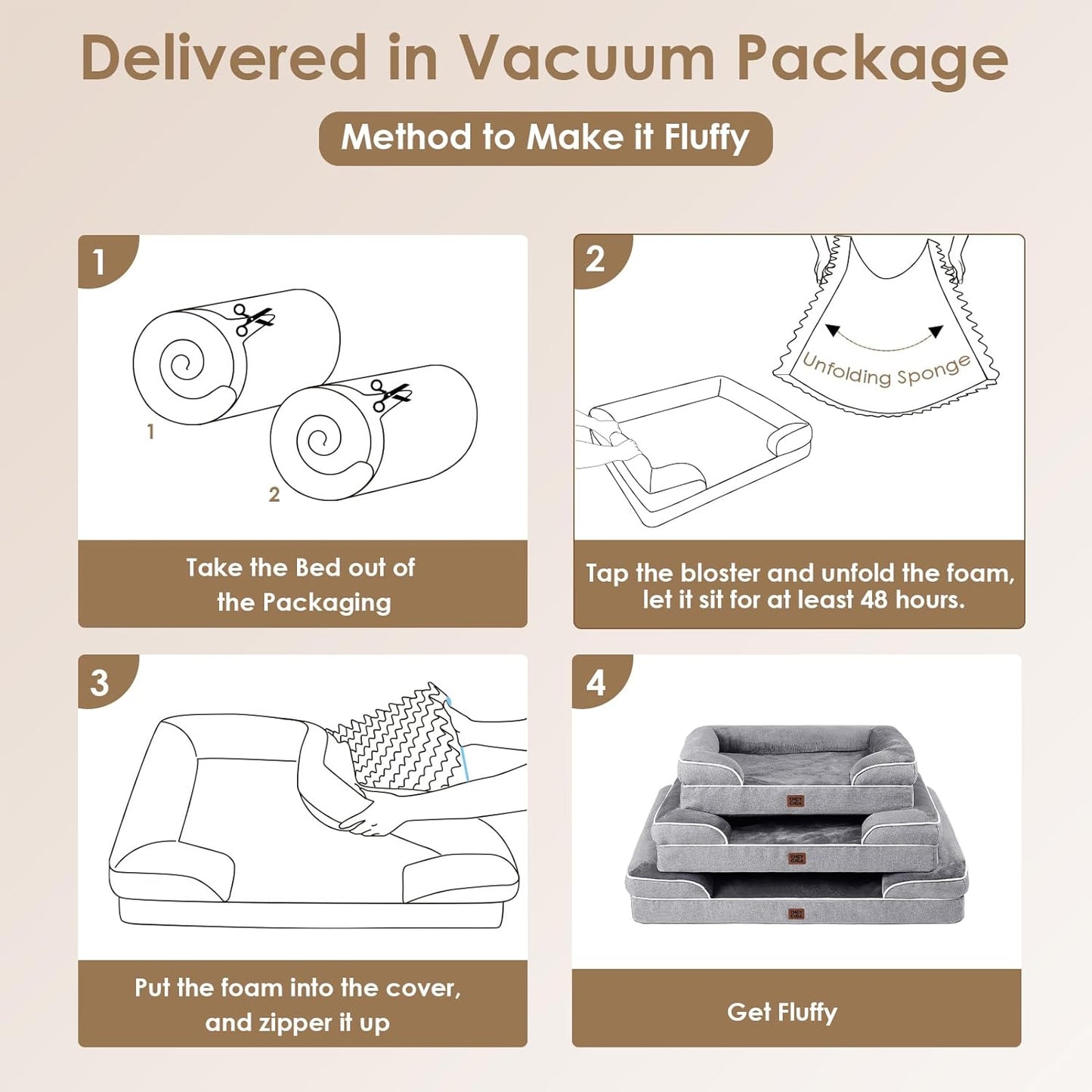 EHEYCIGA Orthopedic XL Dog Beds, Waterproof Memory Foam Dog Bed for Extra Large Dogs, Non-Slip Bottom and Egg-Crate Foam Big Pet Couch Bed with Washable Removable Cover, Grey