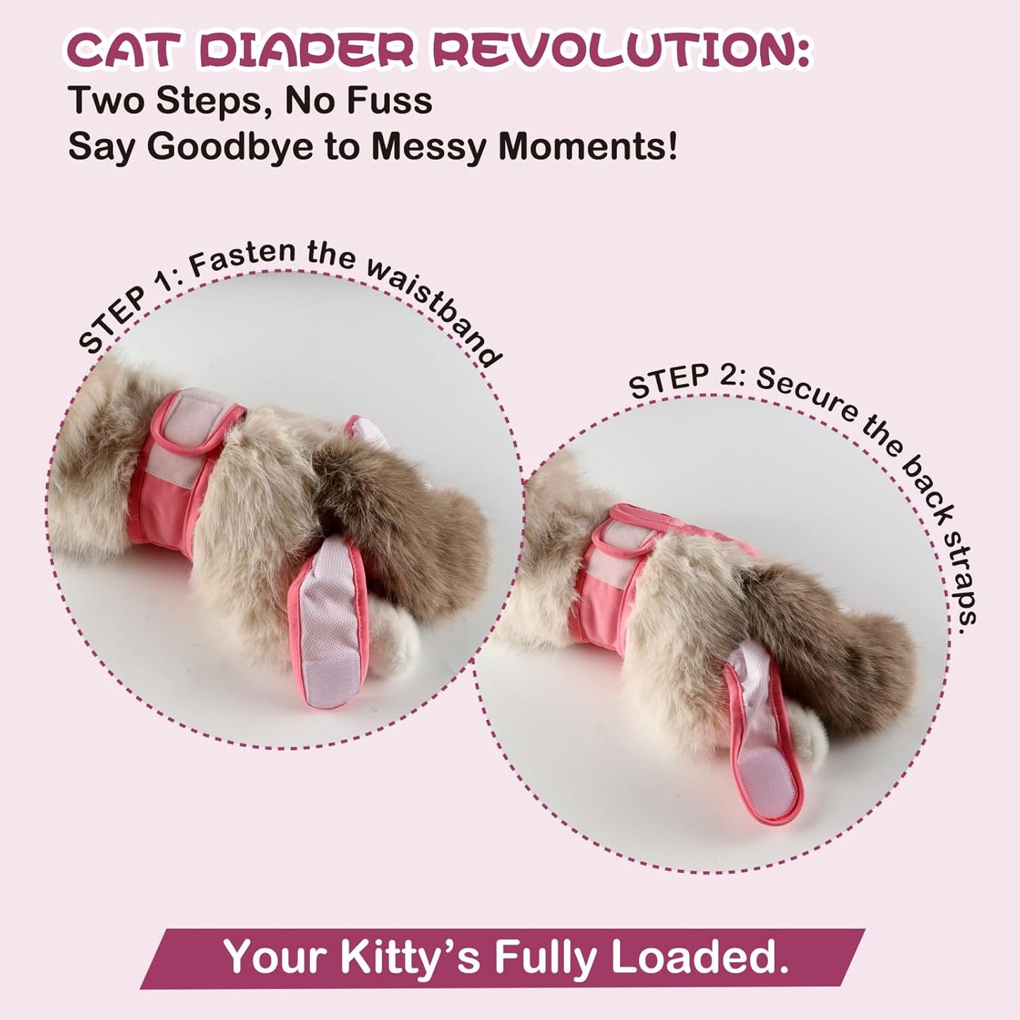 Reusable Cat Diapers, Washable Cat Incontinence Diapers for Cats Spraying or Cats in Heat or Incontinence，Adjustable Kitty Diapers 3 Pack (S)