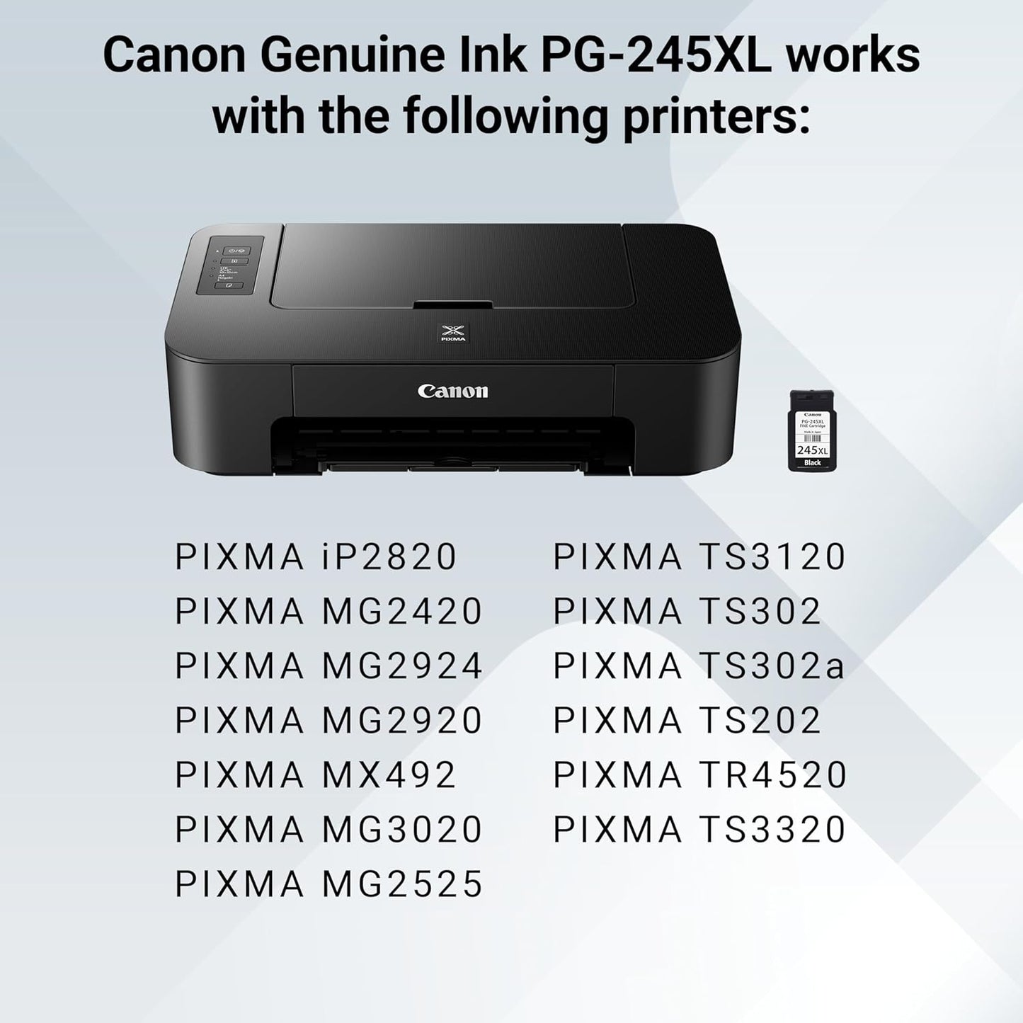 Canon PG-245 XL Genuine Black Ink Cartridge, Compatible with iP2820, MG2420/2924/2920/3020/2522/2525, MX492, TS3120/302/302a/202/202a/4520/3320