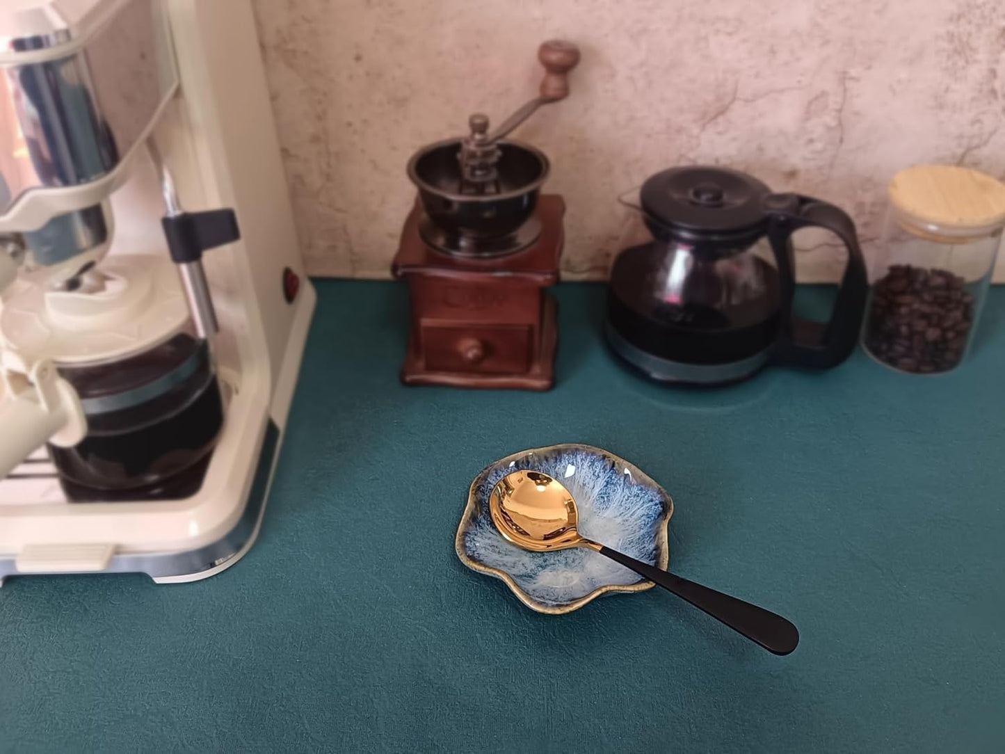 Coffee Spoon Rest for Coffee Bar Accessories, Small Spoon Rest for Coffee Station, Flower Ceramic Tea Spoon Holder for Teaspoon Rest for Tea Spoon, 1 PC (Retro, Sea Blue)