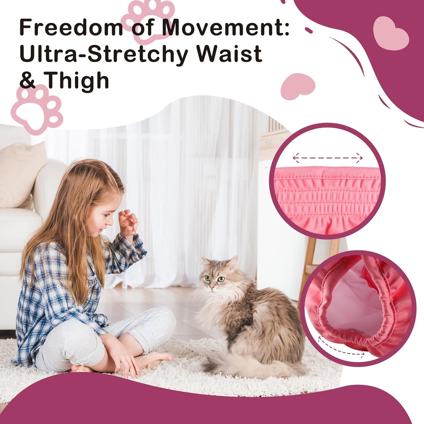 Reusable Cat Diapers, Washable Cat Incontinence Diapers for Cats Spraying or Cats in Heat or Incontinence，Adjustable Kitty Diapers 3 Pack (S)