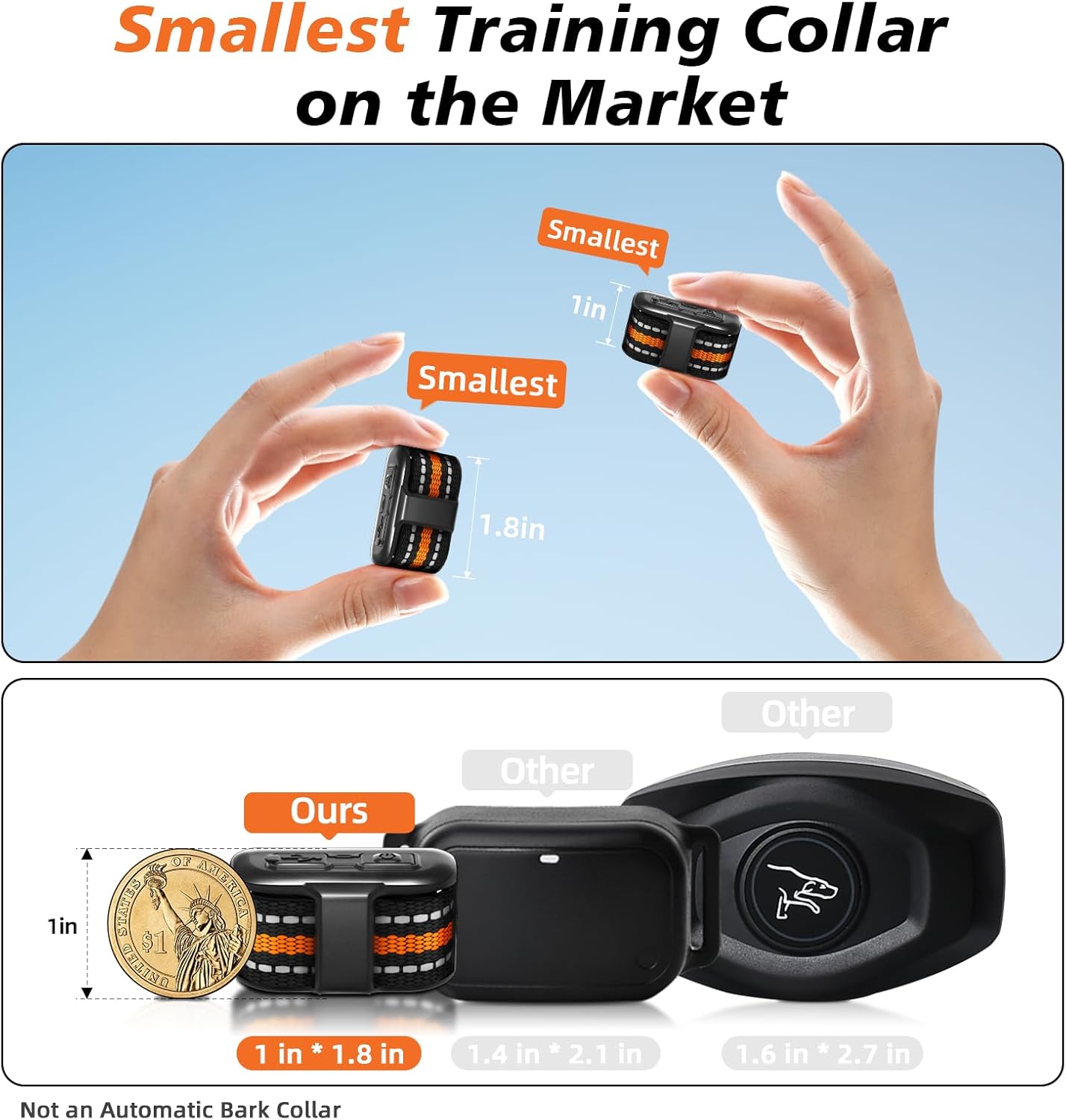 Tiniest Dog Shock Collar, Lightest Dog Training Collar with Remote for Small Dogs 5-15lbs & Medium Large Dogs/Puppies, Waterproof, Rechargeable, 1300ft Range (Orange&Ultra Tiny)
