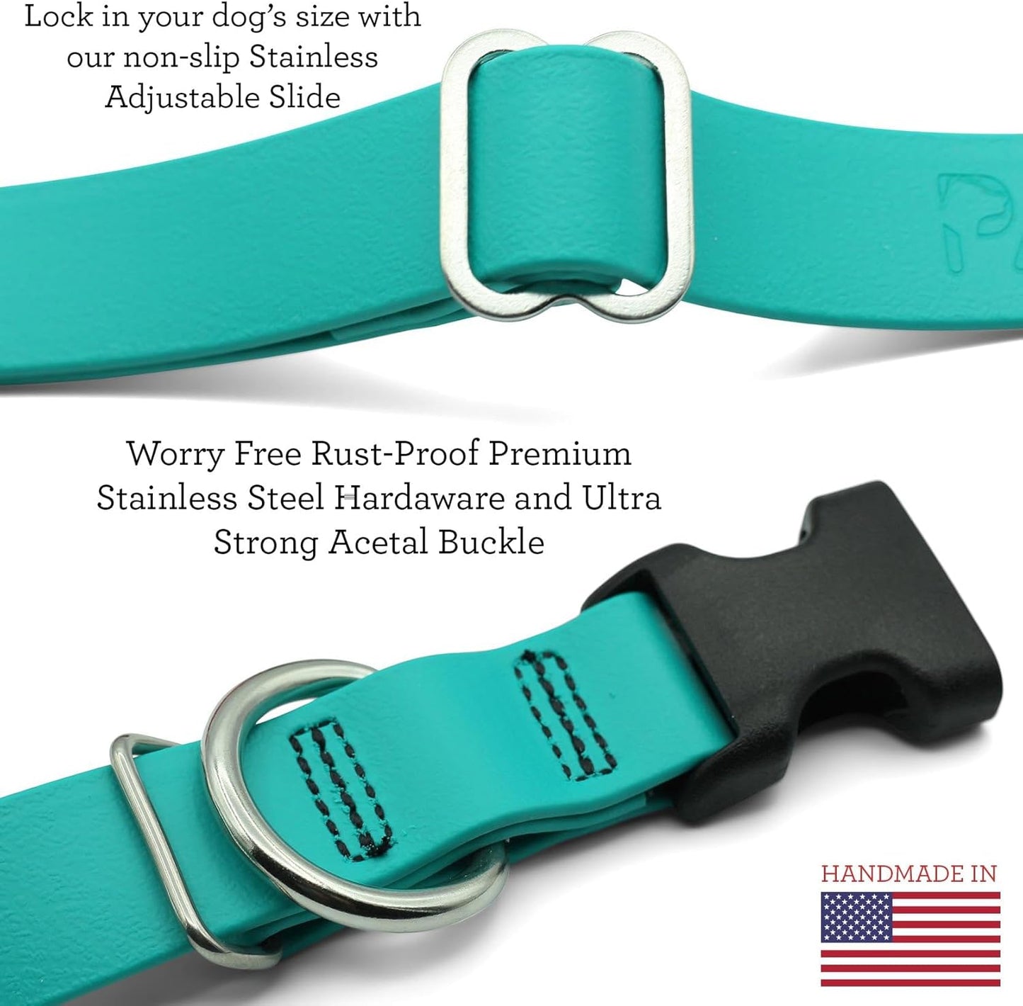 PACKT - Endeavor X3 Waterproof Dog Collar | Made in USA, Odor Proof, 100% Waterproof | Leather-Like Biothane Dog Collar |Rust-Proof Stainless Steel Hardware | 2-Year Chew-Warranty | Ocean-Medium