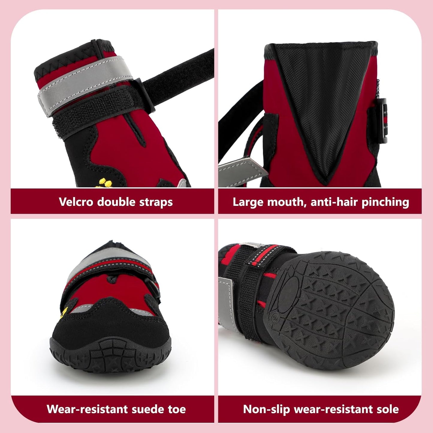 Dog Shoes for Large Dogs, 360°Anti Slip Medium Dog Boots & Paw Protectors Winter Snowy, Waterproof 4Pcs Dog Booties with Reflective Strips (Size 7: 2.76''x3.27''(W*L), Red)
