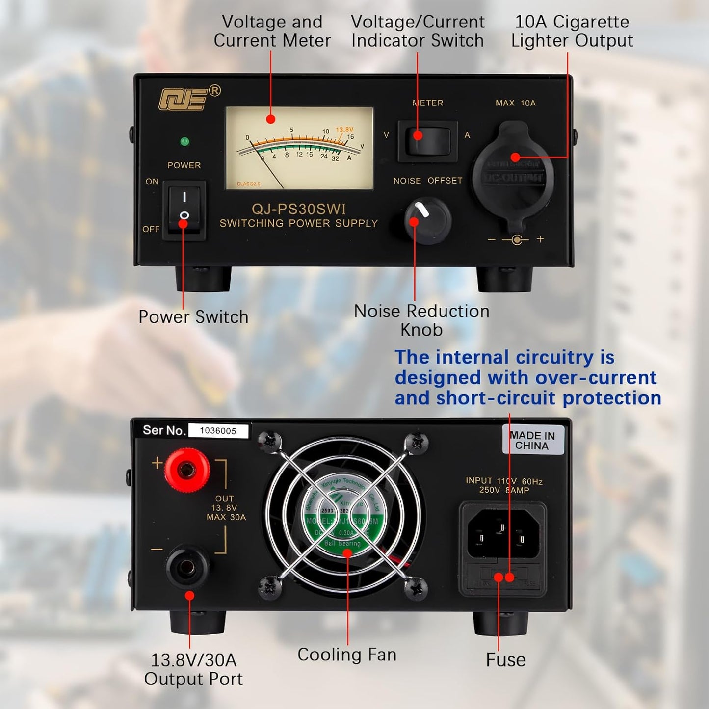 13.8V 30A DC Power Supply for Ham Radio,Regulated Bench Power Supply with Noise Offset,Analog Lab AC to DC Switching Converter,Cigarette Plug Socket,Powering CB VHF UHF HAM Amateur Radio