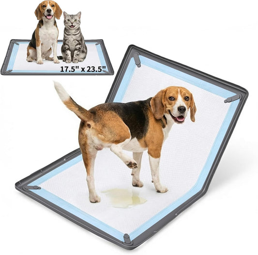 Homgaty Dog Pee Pad Holder with 4 Magnetic Corner Clips, Small 17.5x23.5 Inch Silicone Non-Slip Base Puppy Potty Training Tray, Leak-Proof Raised Edge for Home Indoor Floor Wall Protection