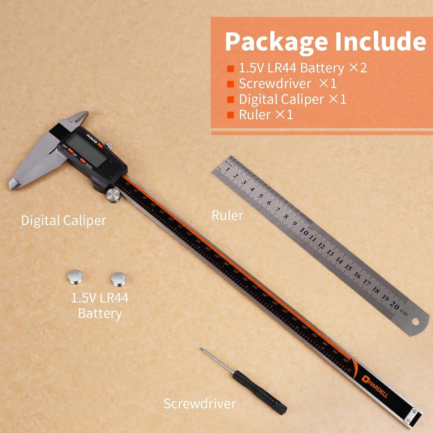 Digital Caliper 12 Inch,HARDELL Caliper Measuring Tool with Large LCD Screen,Electronic Digital Vernier Caliper Auto-Off Feature,Inch/MM/Fraction,Digital Ruler for 3D Printing/Jewelers/Woodworkers