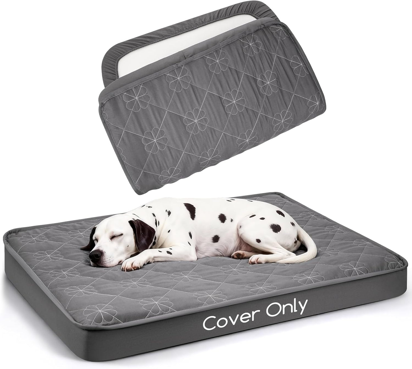 Waterproof Dog Bed Cover Replacement Washable, Ultra Soft & Noiseless Quilted Fitted Sheet with Elastic Band, Easy to Clean Dog Bed Sheets Pet Bed Liner for Dog/Cat - 35x44 Inch, Grey, Cover Only