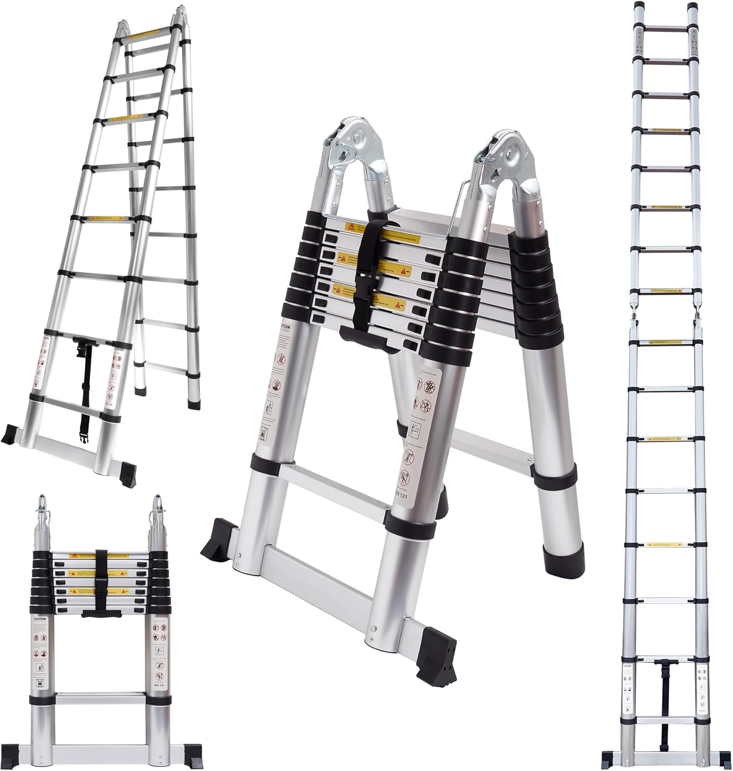 16.5 FT A-Frame Telescoping Ladder,8+8 Step Ladder,330LB Load Capacity,Portable Telescopic Folding Extension Ladder Heavy Duty Collapsible (5M(2.5m+2.5m)/16.5FT A Frame)