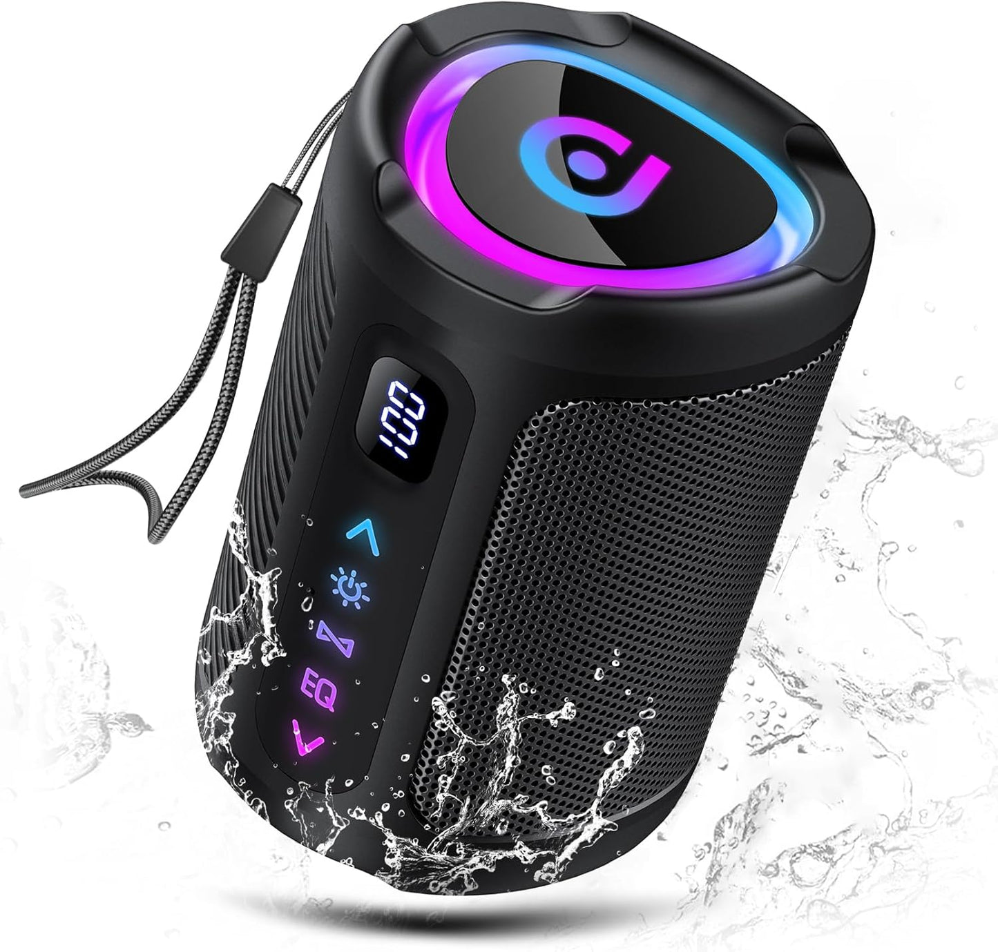 aowoka Bluetooth Speaker, 2026 Portable Wireless Speakers with Led Light, Bluetooth 5.4, 15H Playtime, Enhanced Bass, IPX7 Waterproof, Outdoor Speaker for Travel, Sport, Party, Biking.