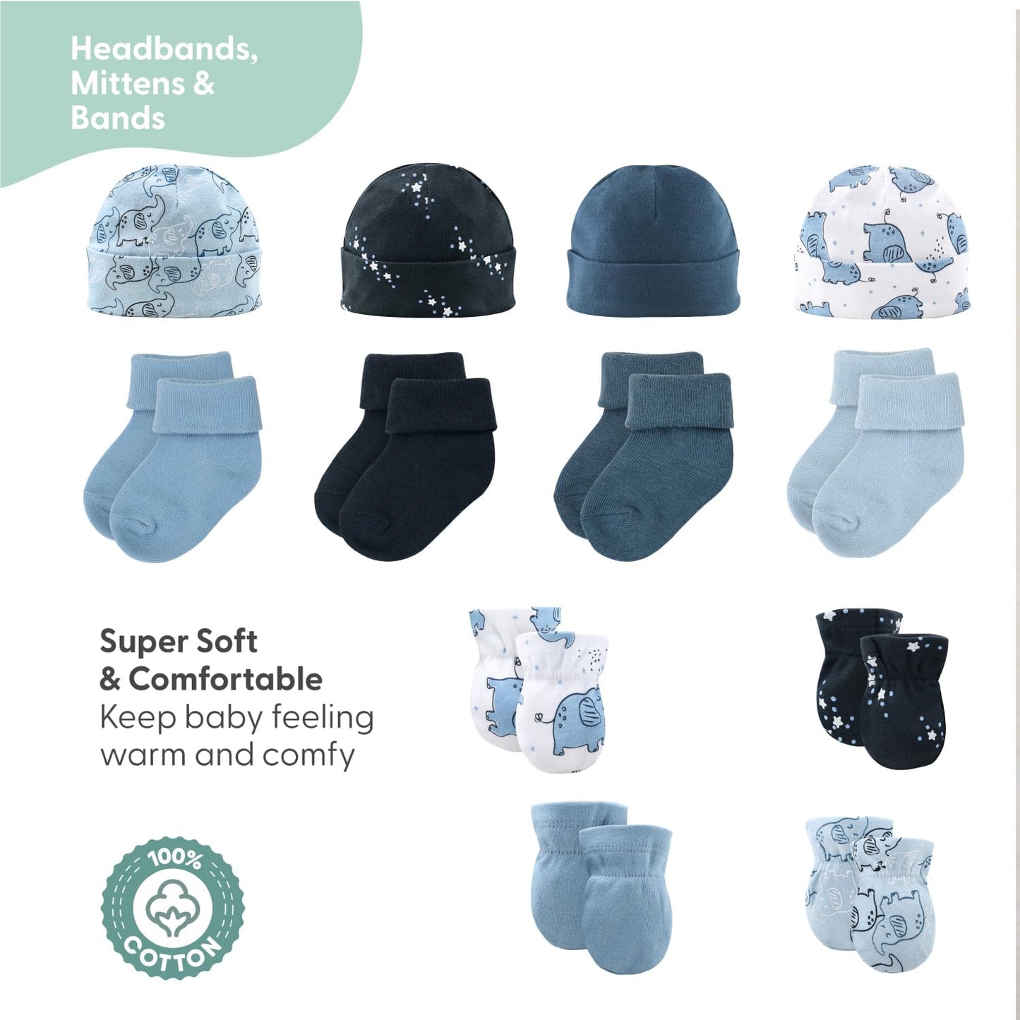 The Peanutshell Baby Layette Gift Set for Boys - 30 Piece Layette Set, Newborn to 9 Months Baby Boy Clothes - Elephant Blue