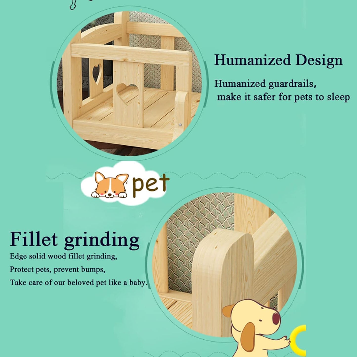 Dog Bed Dog Bed Elevated Pet Bed with Guardrail and Wooden Stairs Dog Kennel for Large Medium Small Dogs Cats Comfortable Dry Lounge Sofa for Dogs Pet Cat (A 80×60×44cm)