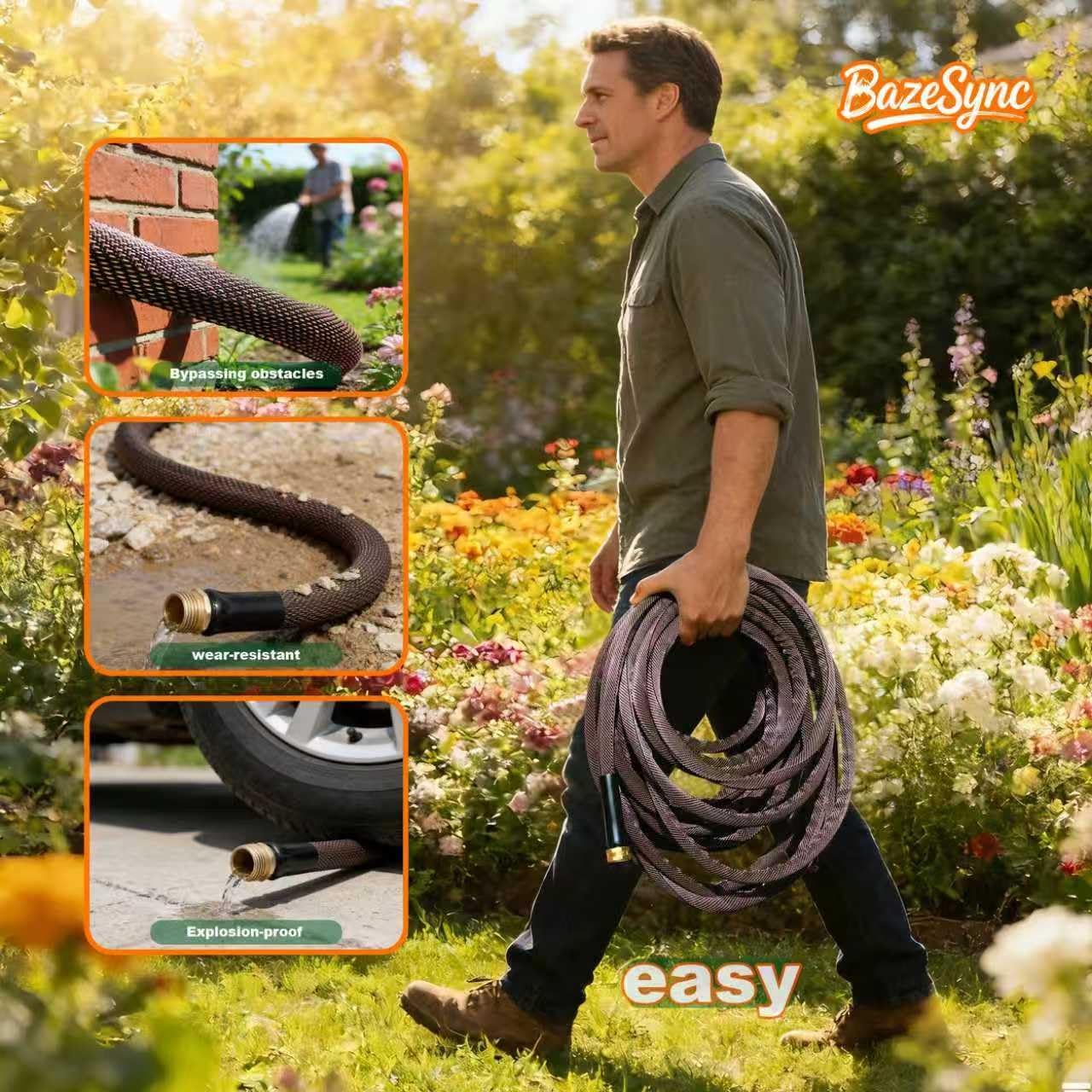 Garden Hose 100FT - 600PSI High Pressure, Kink-Free & Lightweight, Abrasion Resistant Water Hose for Car Wash, Lawn, Watering