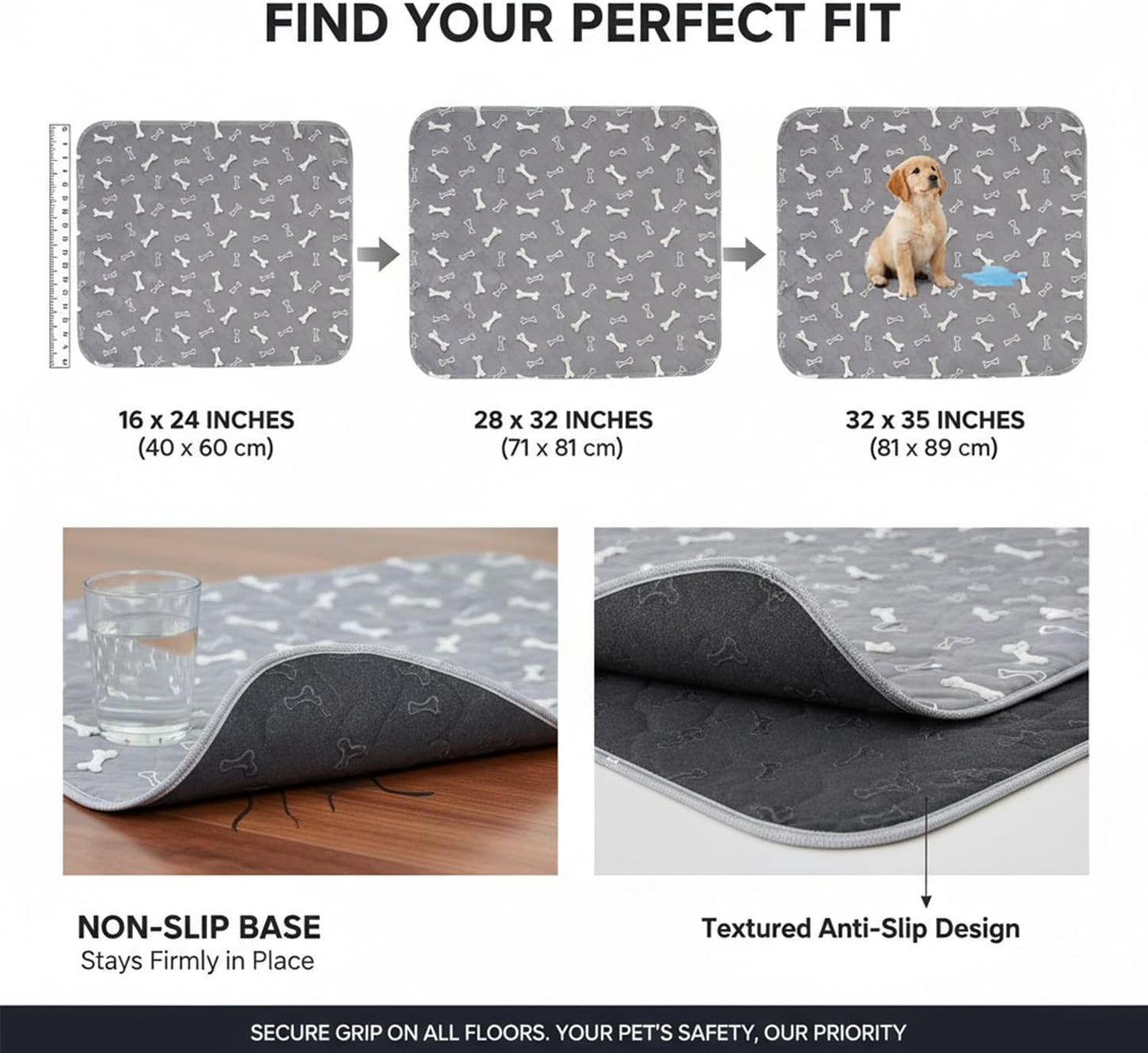 PuppyPad Dog Pee Pads, PuppyPad Pee Pad with Pheromones, Puppy Pad Reusable Waterproof Pee Pads, Fast Absorbent Dog Potty Training Pads, 4-Layer Leak & Odor Proof for Crate (Gray, 28X32 in)