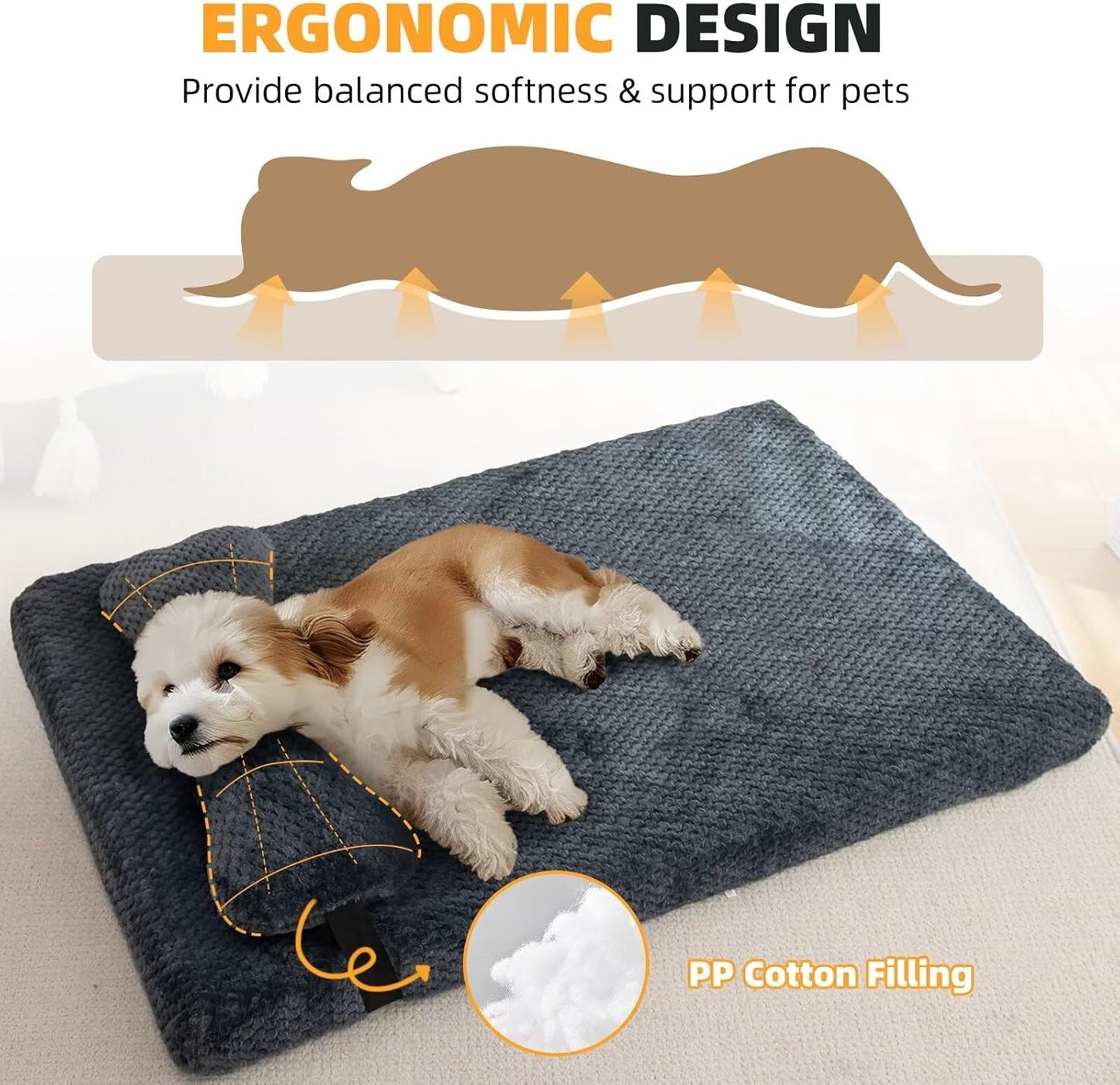 huraty Orthopedic Dog Bed with Bolster Pillow, Soft Plush Pet Bed Mat Non-Slip Bottom, Washable Pet Bed Mattress for Crate Kennel Suitable for Pets Up to 10 lbs, Coffee 19.6x15.7x2 in