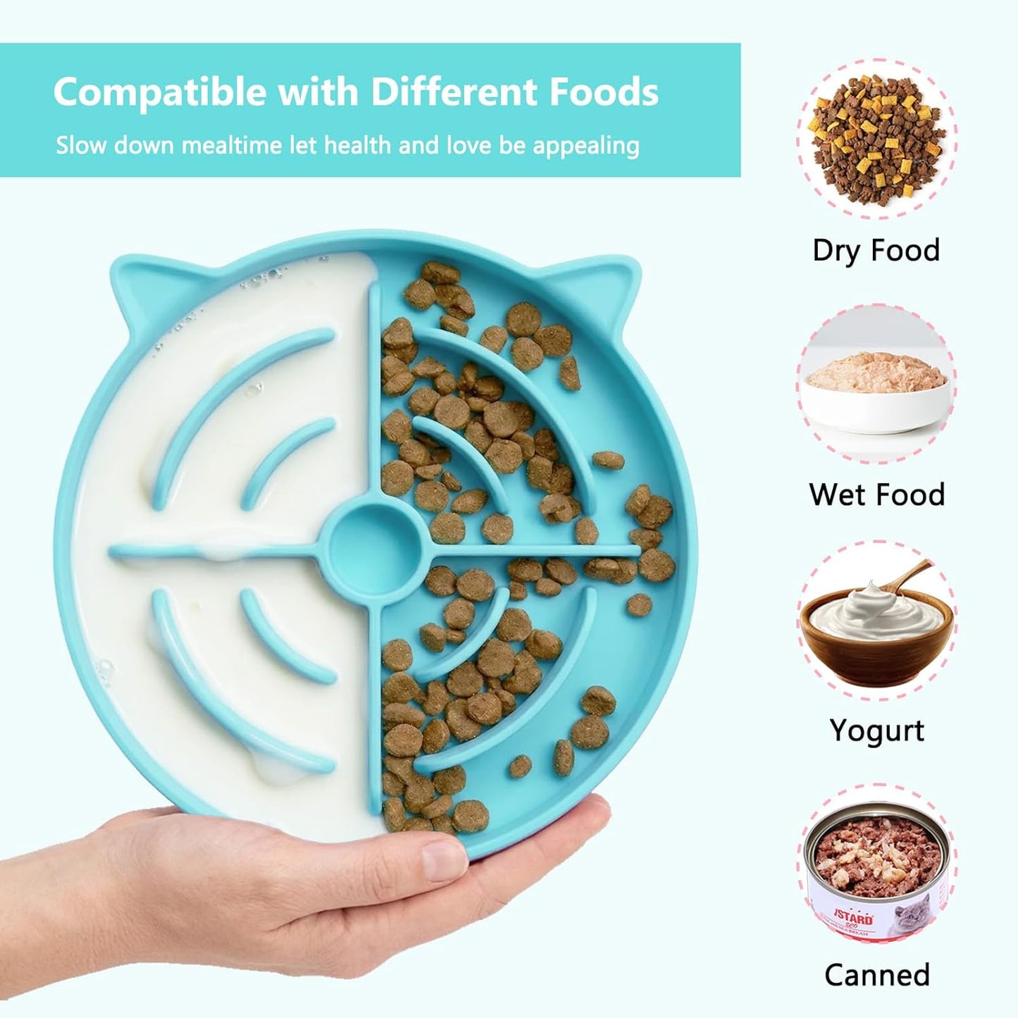 2 Pcs Silicone Slow Feeder Cat Bowl, Cat Slow Feeder for Food Training, Interactive Puzzle Bowls for Puppy, Kitten Dishes to Prevent Overeating, Treat Toys Suitable for Dry and Wet Food