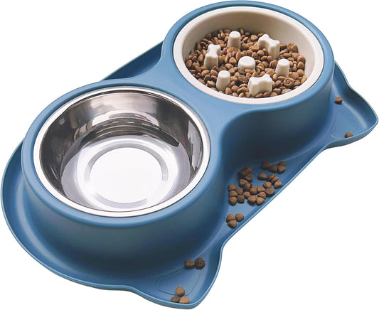 Slow Feeder Dog Bowls & Cat Bowls, AKEISHE 3-in-1 Stainless Steel Pet Food Dish with Non-Slip Base, Fun Maze Design to Prevent Bloating, Choking & Overeating for Fast Eaters