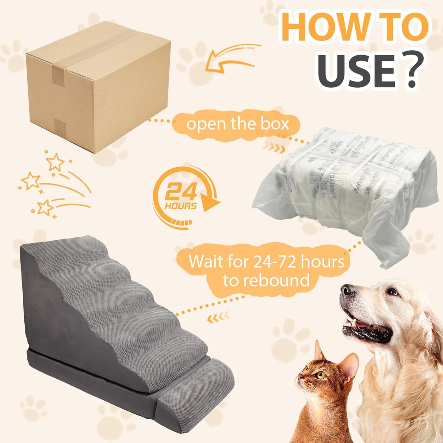 A.FATI 3-in-1 Dog Stairs for High Bed 30-36 Inches, 30D High Density Foam Pet Steps with, Non-Slip Dog Ramp for Small/Old/Short-Legged Dogs, Detachable Cover