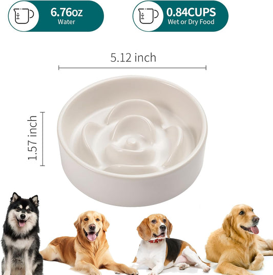 White Ceramic Slow Feeder Dog Bowl for Medium and Large Breeds,6.1 in Slow Feeding Bowl,Puzzle Cat Dog Food Bowl for Fast Eater,Maze Dish Puzzle Bowl for Small Dogs and Cats