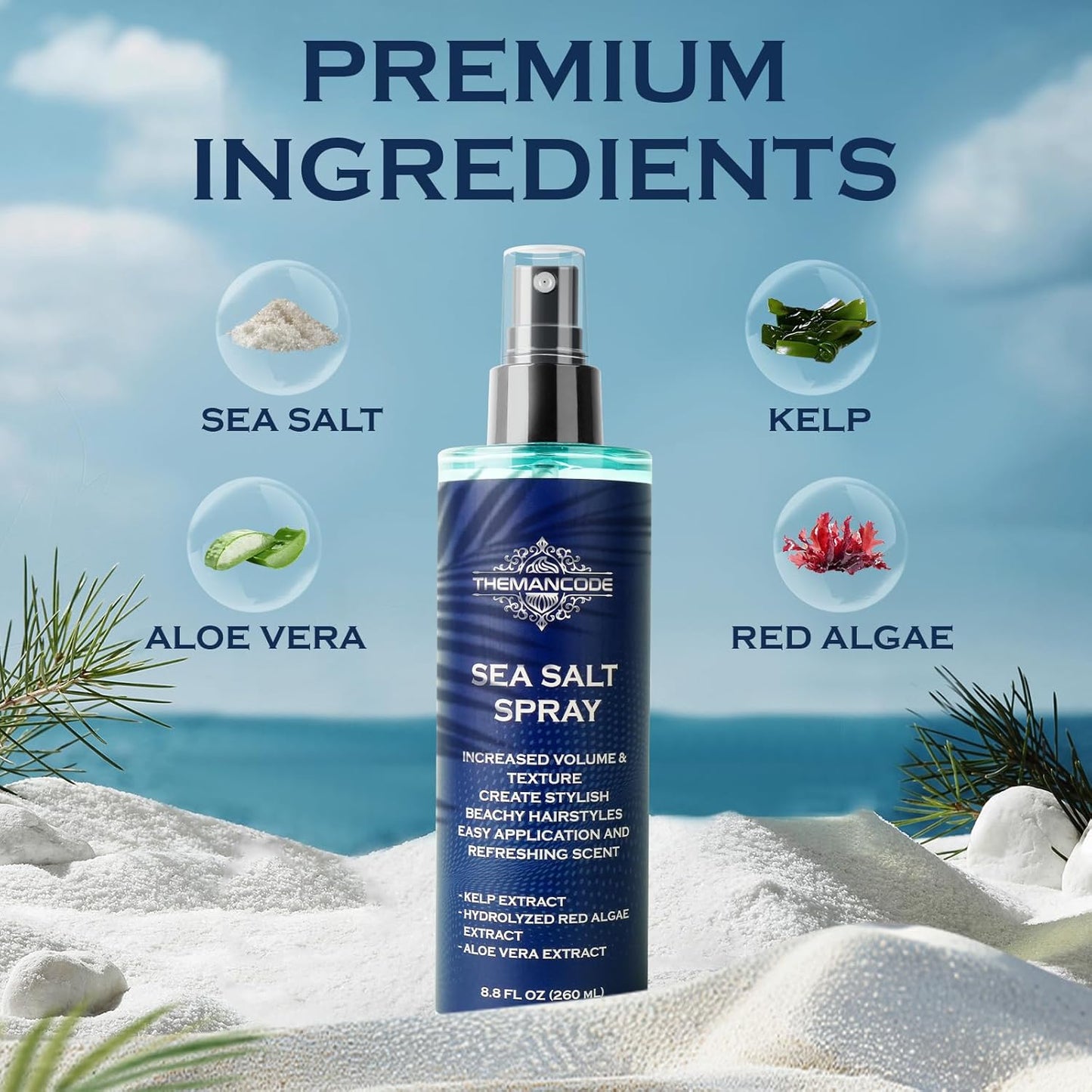 Sea Salt Spray for Men, Texturizing Hairspray, Travel Essentials, Beach Vacation Essentials, Surf Spray Adds Instant Volume, Travel Essentials, Hair Gift for Men, 8.8 Oz