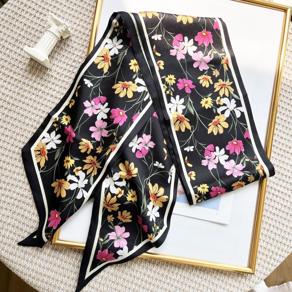 Silk Head Scarf for Hair Fashion Headwrap for Women Lightweight Neck Tie