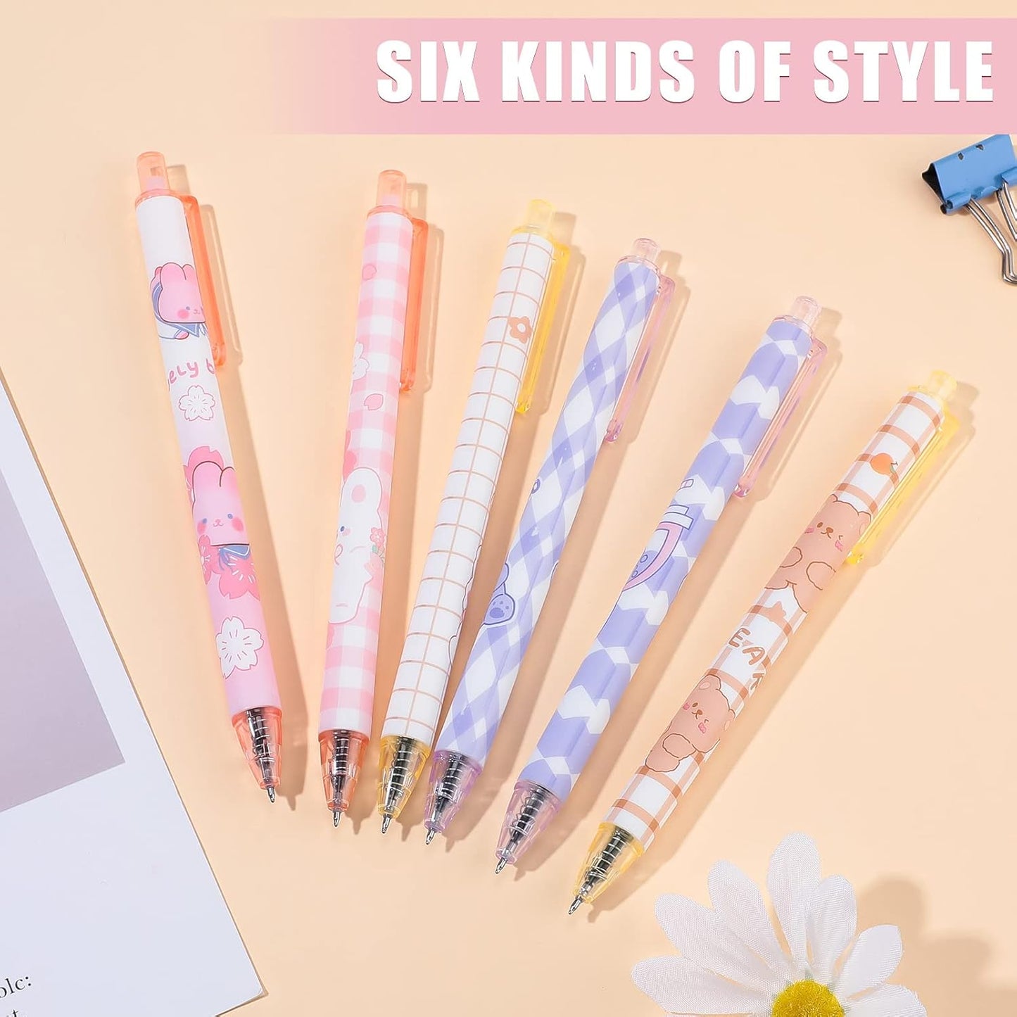 Qualirey 12 Pcs Kawaii Gel Ink Pen 0.5 mm Black Ink Kawaii Pens Retractable Fine Ballpoint Pen Stylish School Supplies for Boys Office Girls Stationery Supplies Gift(Blossomy)