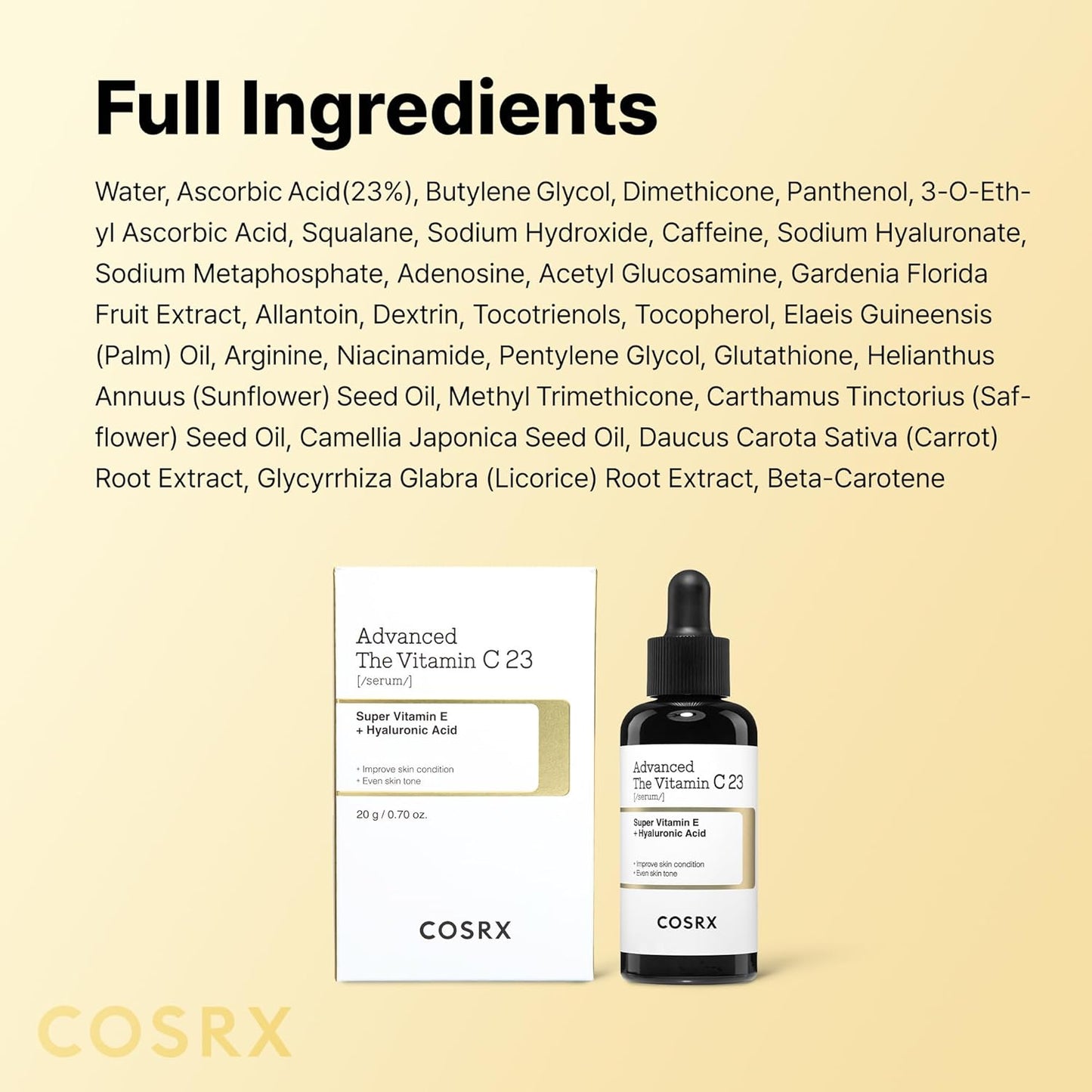 COSRX Advanced Pure Vitamin C 23% Serum with Vitamin E & Glutathione (Renewal), Korean Vitamin C Serum for Fine Lines, Uneven Skin Tone & Dull Skin, 0.7oz, Korean Skin Care