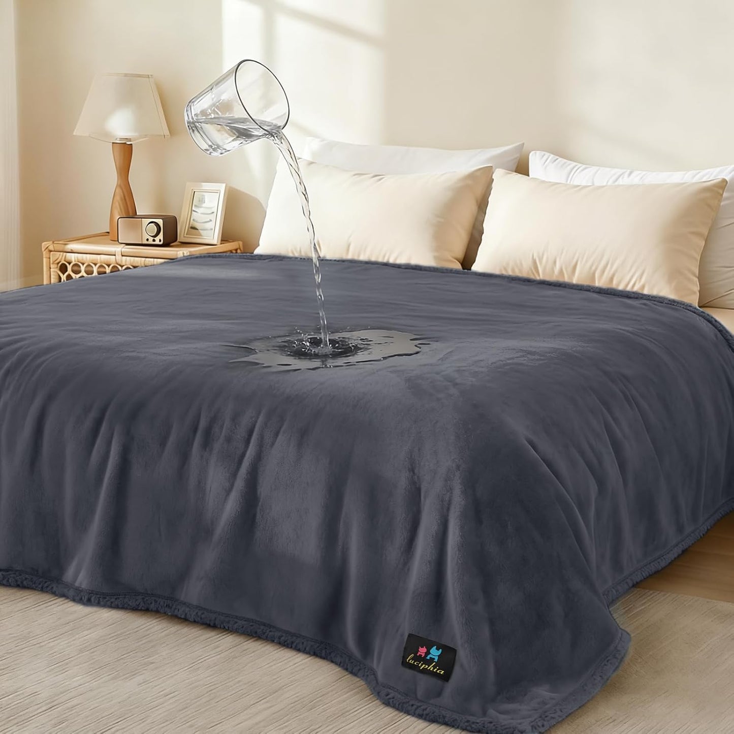 Luciphia Waterproof Pet Blanket, Liquid Pee Proof Dog Blanket for Sofa Bed Couch, Reversible Sherpa Fleece Furniture Protector Cover for Small Medium Large Dogs Cats, Dark Gray X-Large（85" x 57"）