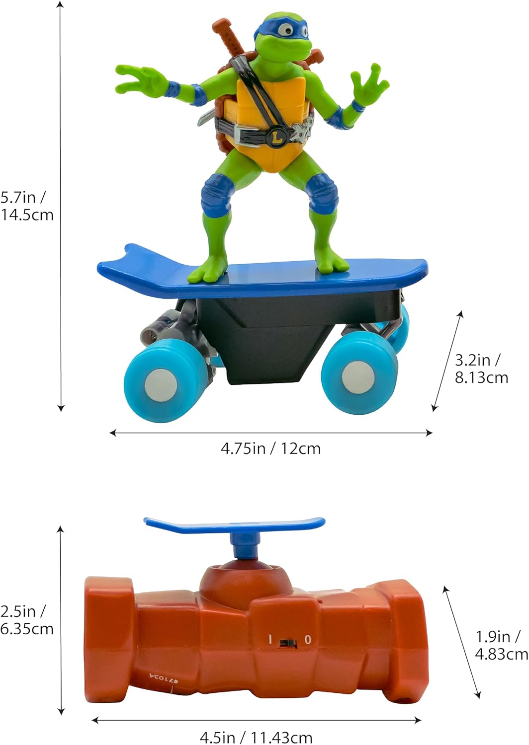 Teenage Mutant Ninja Turtles Toy, Leonardo Half Pipe RC Skate Vehicle, 2.4 GHz Skateboard Controller, Mutant Mayhem TMNT Remote Control Toy for Kids, Ages 3+