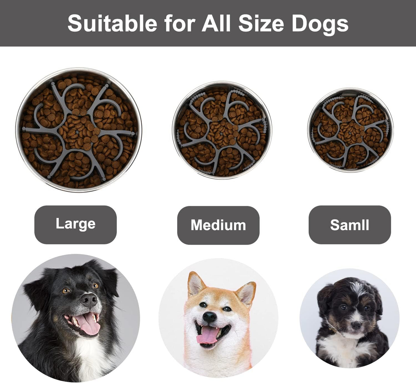 Dog Slow Feeder Bowls Silicone Spiral Pet Food Feeder Insert to Slow Down Eating for Large Medium Small Breed Dogs Perfect with Stainless Steel Glass Ceramic Pet Bowls (Grey)