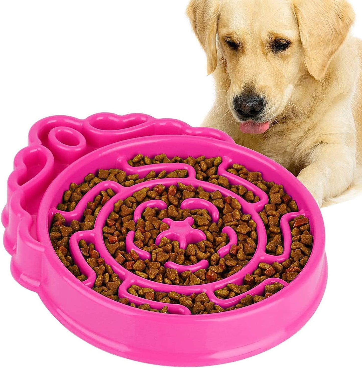 Slow Feeder Dog & Cat Bowl - Interactive Maze Puzzle Dish for Healthy Digestion, Anti-Gulping Food Grade Feeder(Pink)