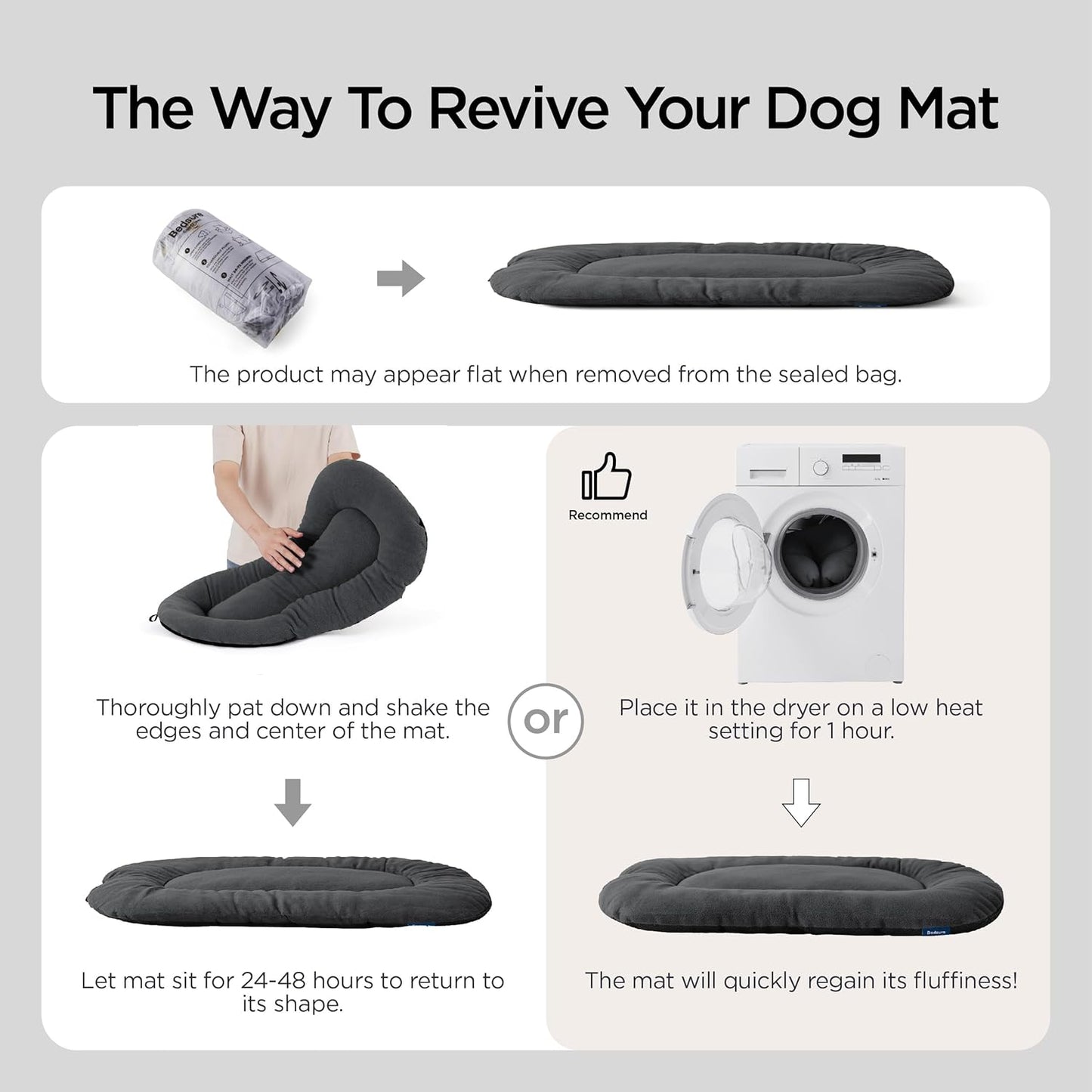 Bedsure Washable Dog Crate Pad for Extra Large Dogs, Anti-Slip Puppy Kennel Dog Bed for Crate - Ultra Soft Fleece Flat Thin Pet Mat (Not Chew Proof), Light Grey XL 41"x27"