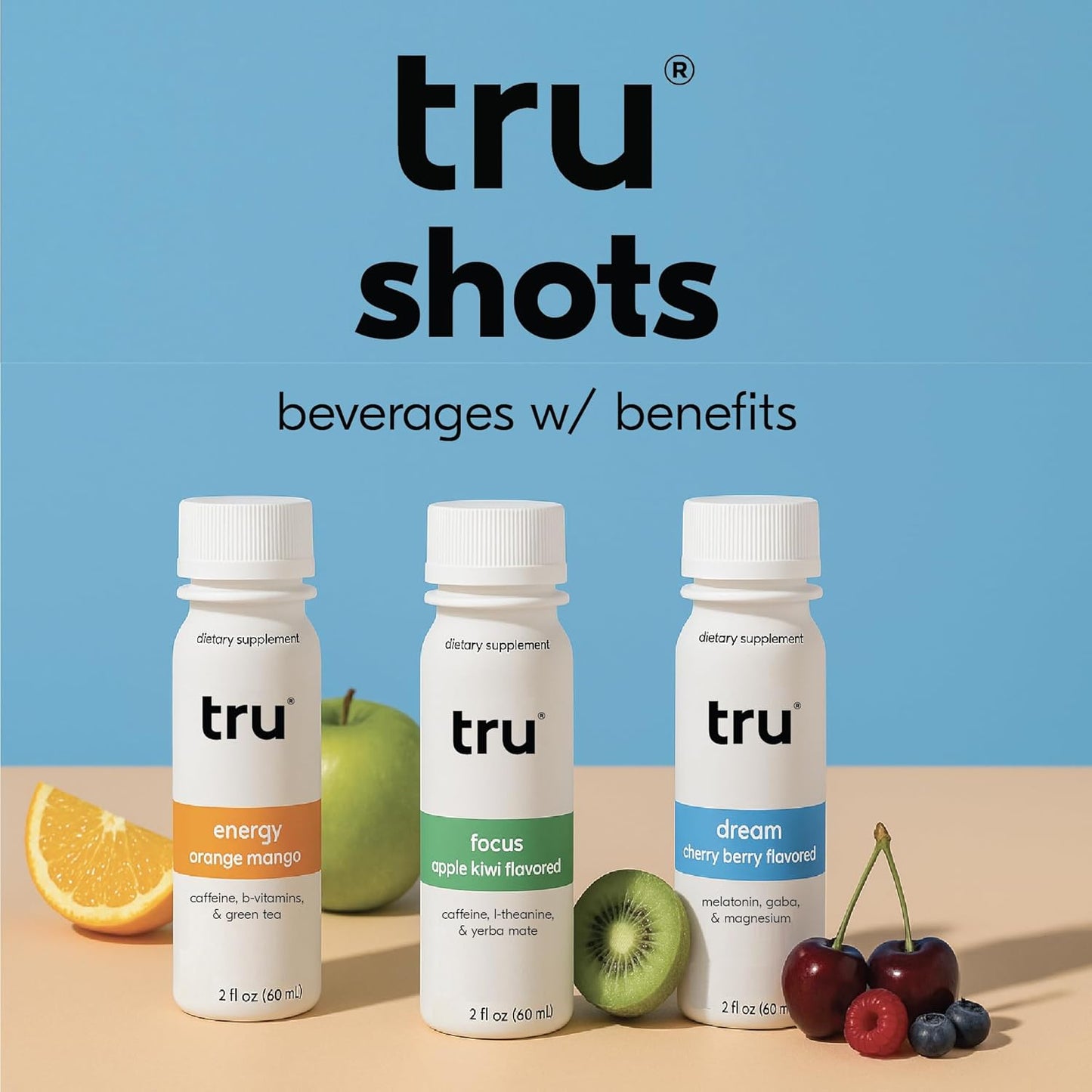 Tru Dream Shot, Extra Strength Sleep Supplement with Melatonin, GABA, Chamomile & Magnesium, Cherry Berry Flavored Wellness Drink, Gluten Free, Vegan, Caffeine & Sugar Free, 2 FL OZ Bottles, 12 Pack