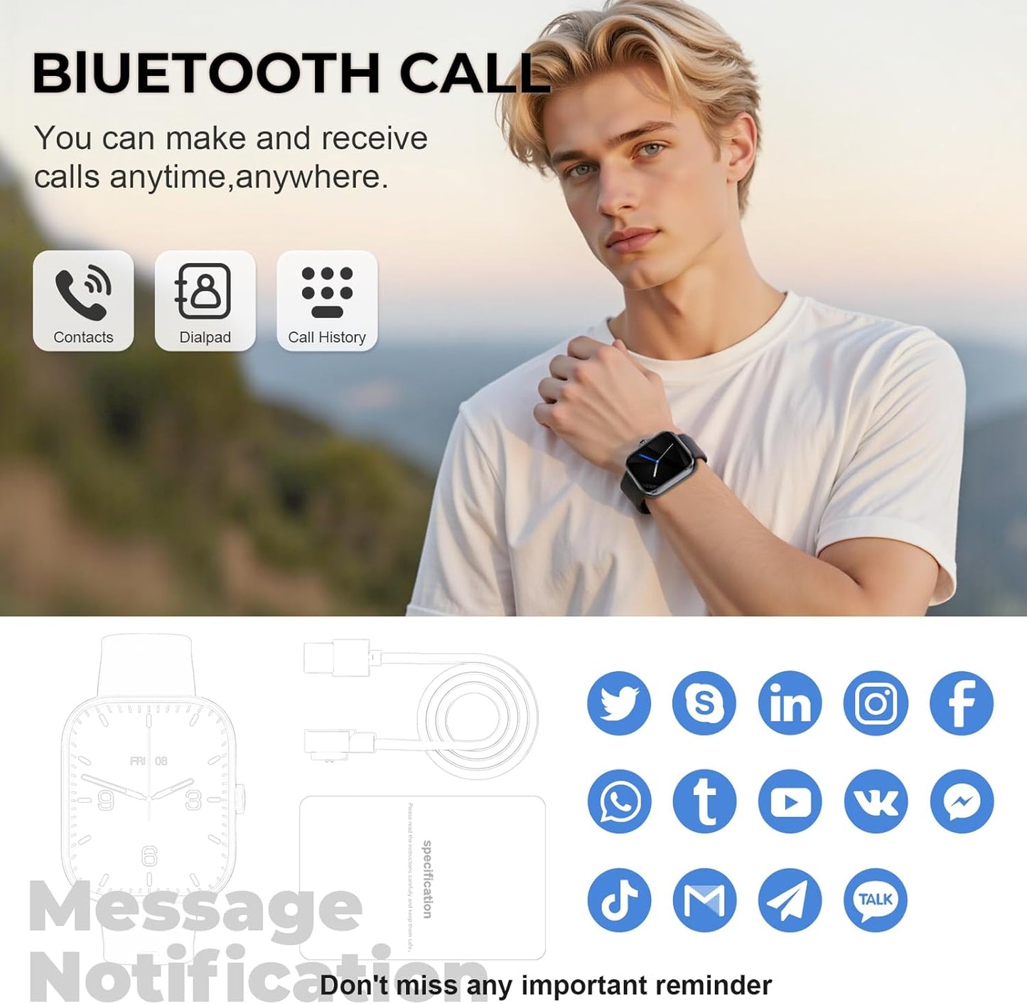 Smart Watch for Men Women, 1.83" HD Touchscreen Fitness Watch with Bluetooth Call&Message Notifications, 110+Sport Modes, 24/7 Heart Rate/Sleep Monitor, IP68 Waterproof Fitness Tracker for Android iOS