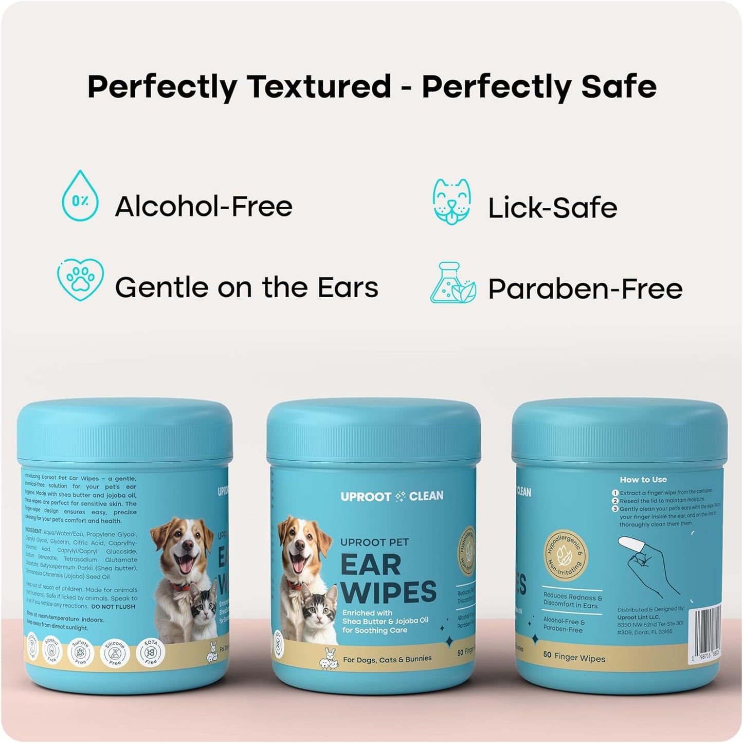 Uproot Clean Cat & Dog Ear Cleaner Finger Wipes (50ct.): Disposable Dog Ear Wipes Enriched with Shea Butter & Jojoba Oil - Cleaner Removing Wax Build Up, Help with Odor Discomfort